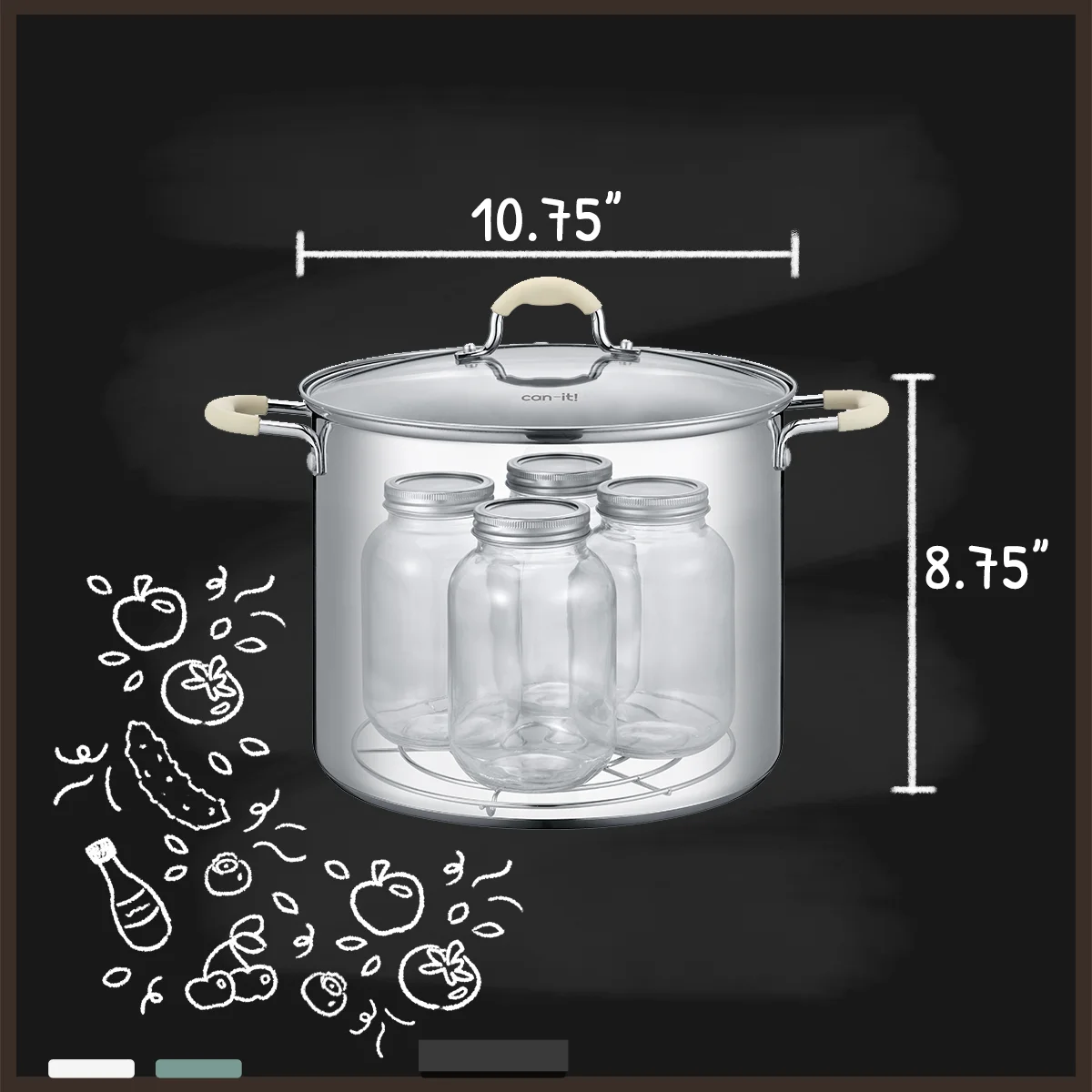 Can-IT by Concord Stainless Steel Canning Pot Set. Includes Canning Rack, Mason Jars, Tongs, Jar Lifter, Funnel, Wrench, Lid Lifter, Mixer/Measurer (Induction Compatible)