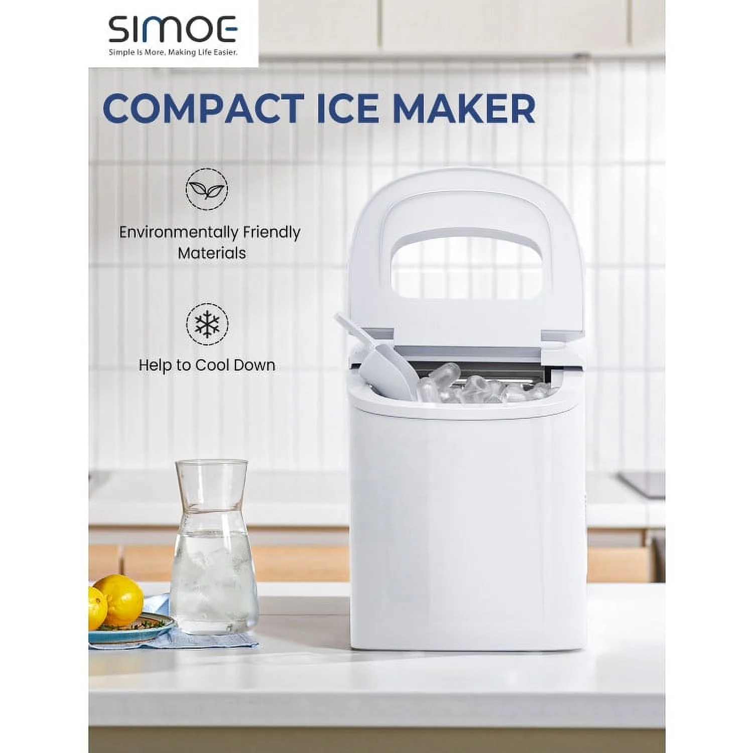 Canddidliike Electric Ice Maker, Countertop Ice Cube Machine with Ice Scoop, 26lbs/24H - White