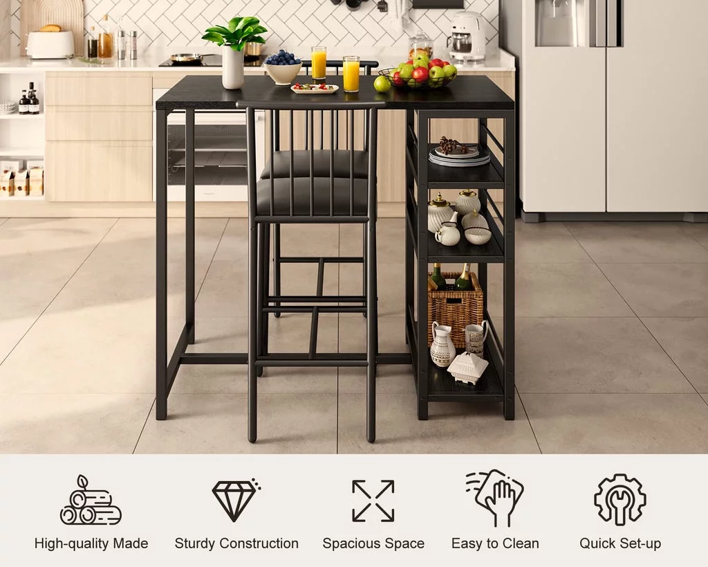 3-Piece Wooden Counter Height Dining Table Set, Aiho Small Kitchen Table for Kitchen, Dining Room - Black