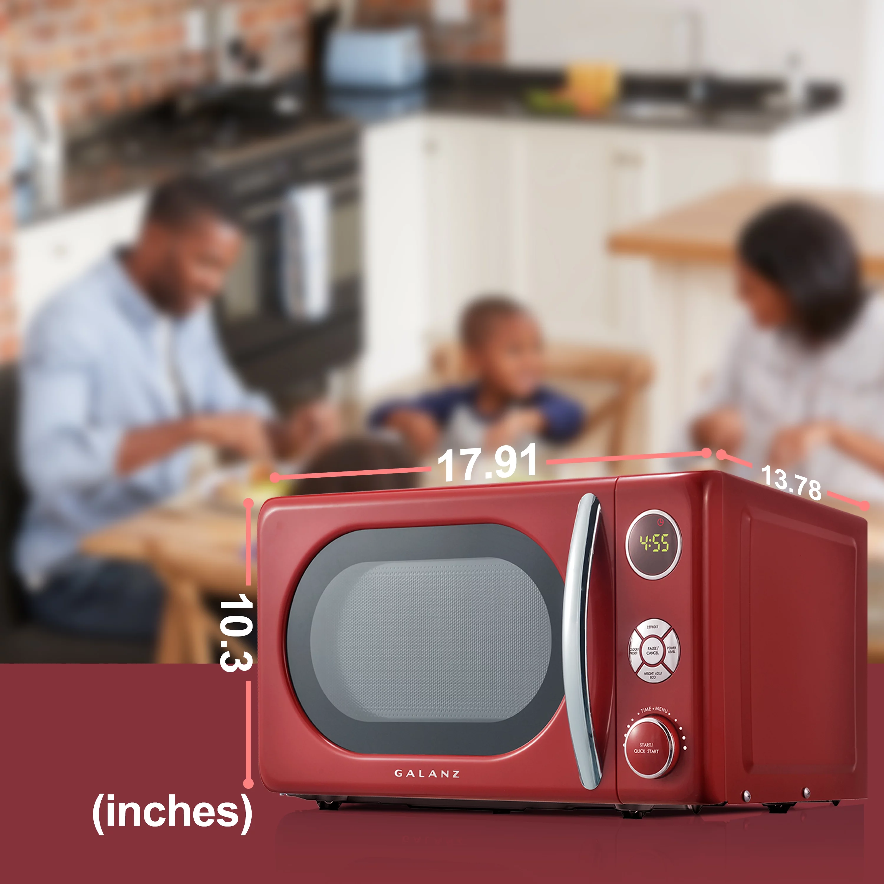 Galanz 0.7 Cu ft Retro Countertop Microwave Oven, 700 Watts, Red, New