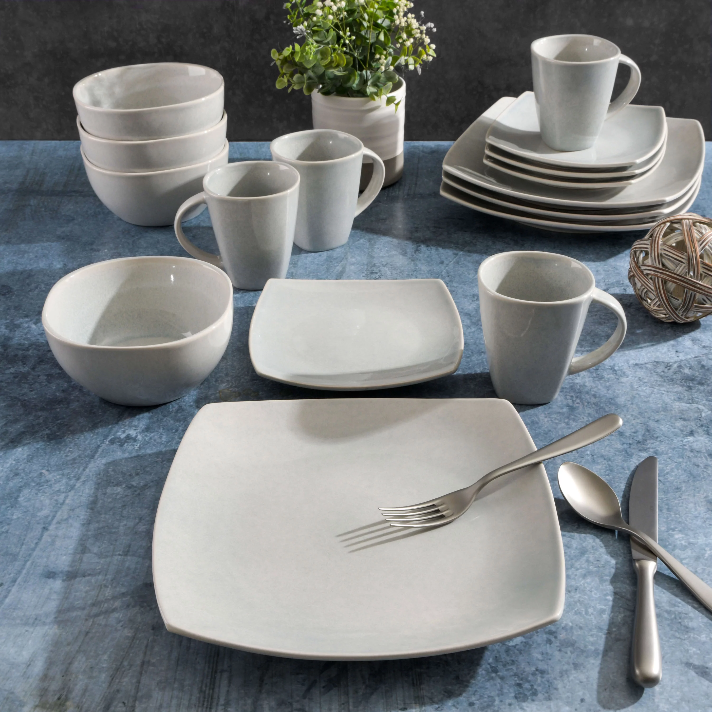 Gibson Soho Lounge Square 16-Piece Dinnerware Set - Stone Gray