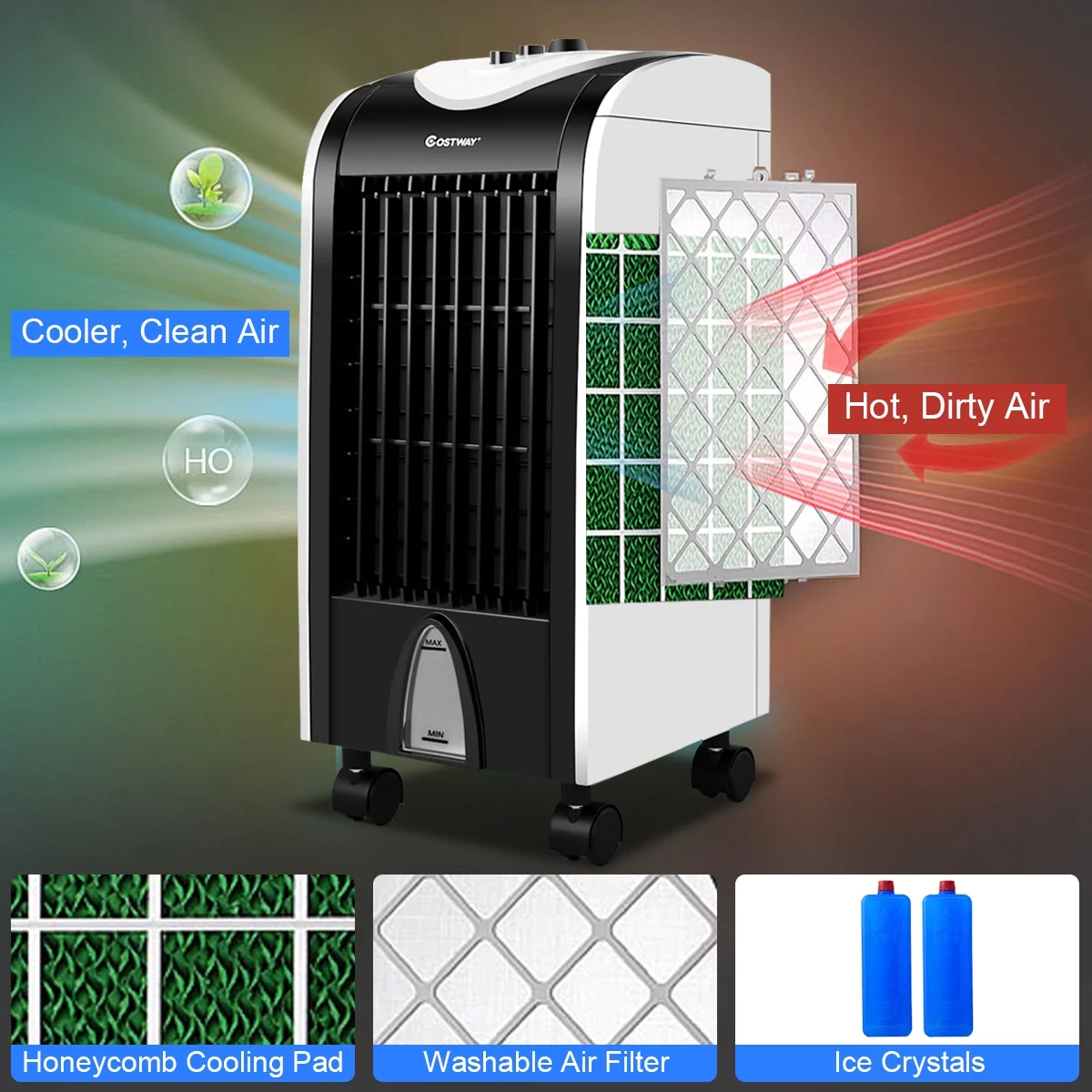 Costway 3-in-1 Portable Evaporative Air Cooler Fan Humidify with Filter Knob for Indoor