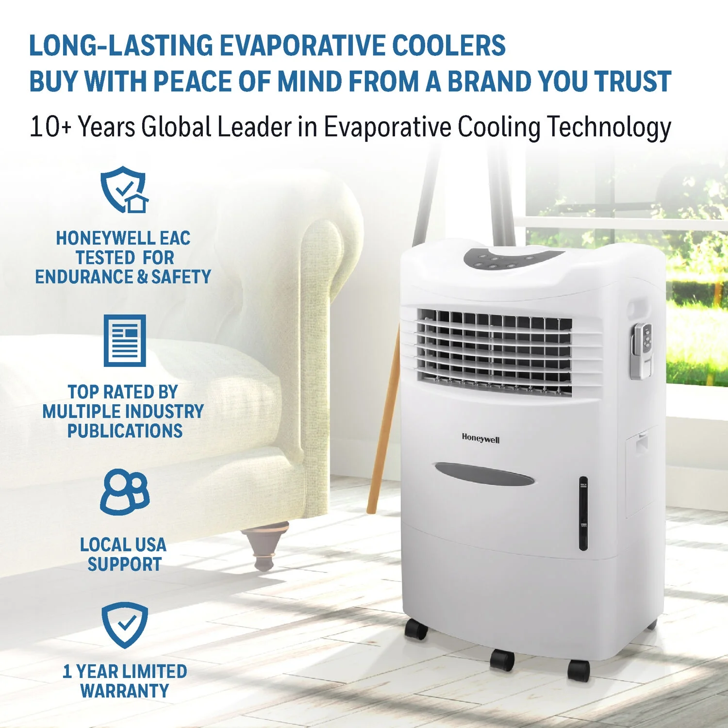 Honeywell 470 CFM Portable Indoor Evaporative Cooler with Remote Control, CL201AEWW