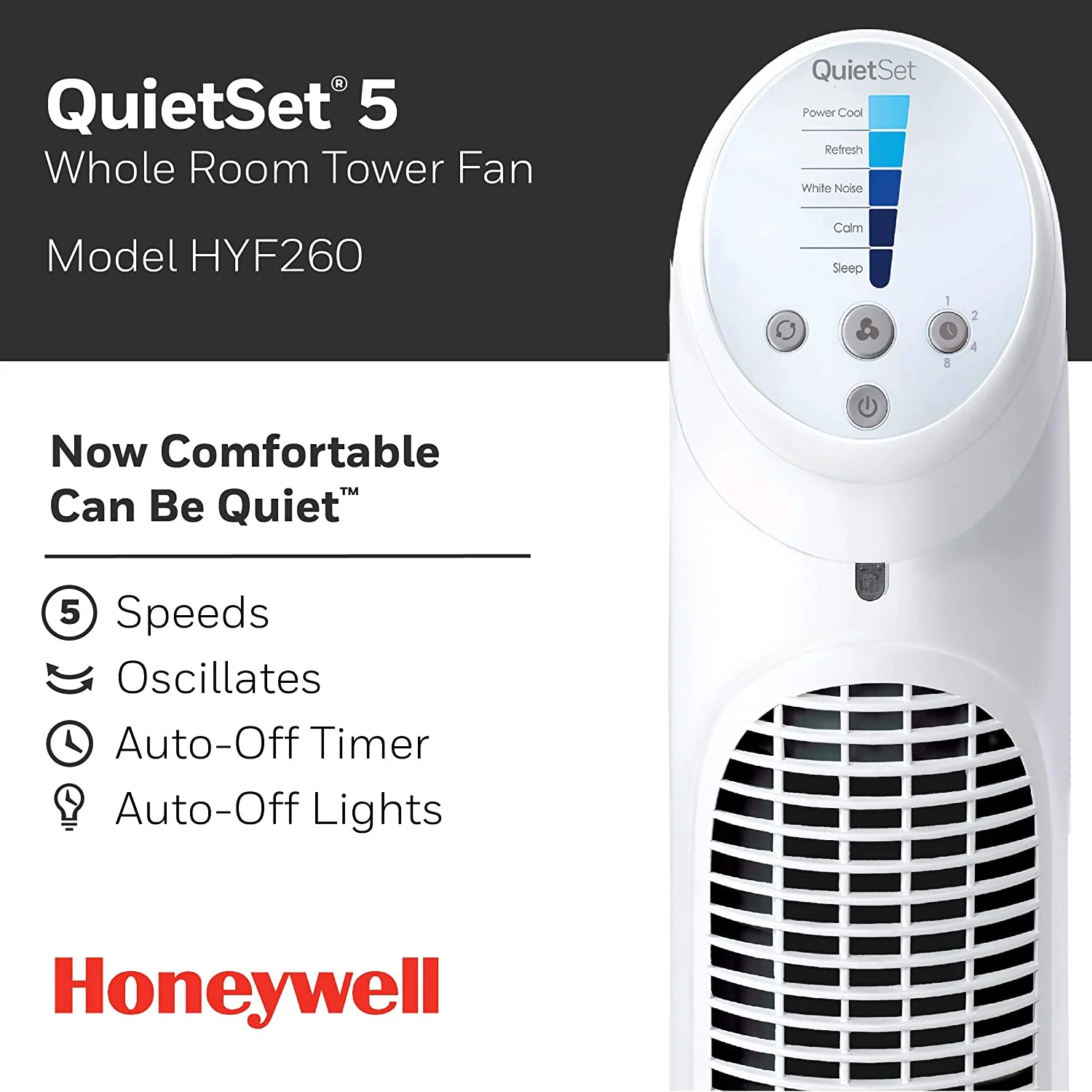 HYF260 Quiet Set Whole Room Tower Fan, White