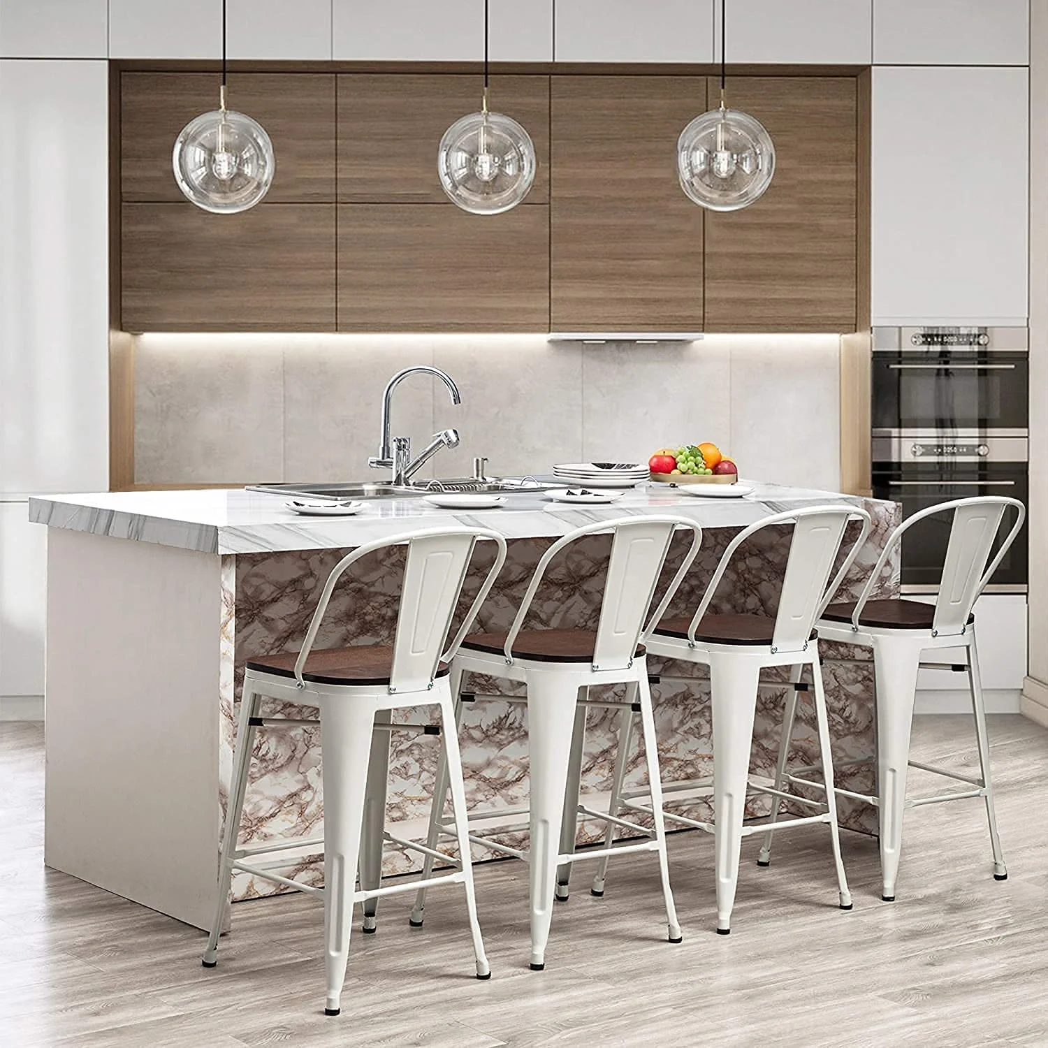 Andeworld Swivel Metal Bar Stools with Backs Counter Stools Set of 4 Counter Height Stools High Back Bar Chairs 26 Inch Bar Stools Farmhouse White