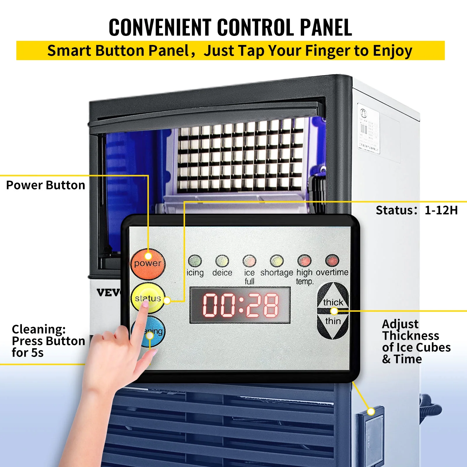 BENTISM 110V 110LBS/24H Commercial Ice Maker Auto Clear Cube Ice Making Machine
