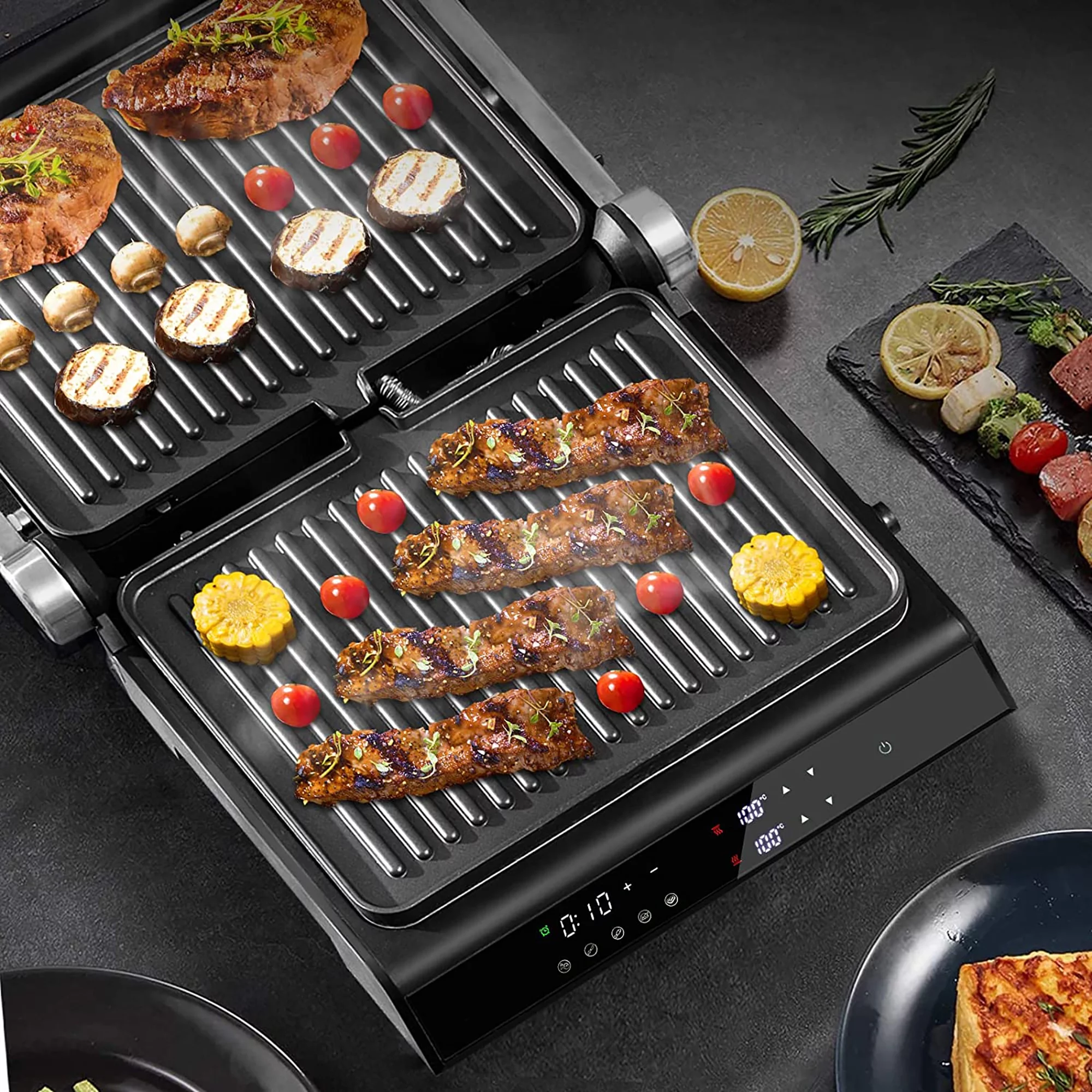 Costway Electric Panini Press Grill 1200W Sandwich Maker with Independent Temperature Control & Removable Drip Tray