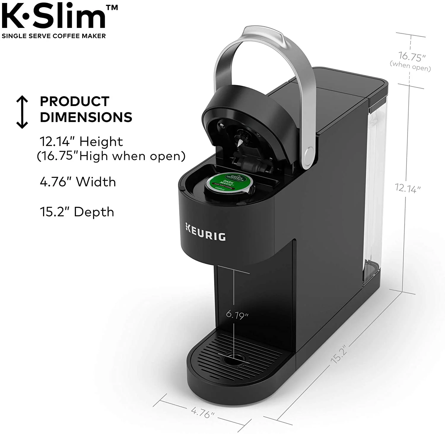 Keurig K-Slim Coffee Maker, Single Serve K-Cup Pod Coffee Brewer, 8 to 12 oz Brew Sizes, Black