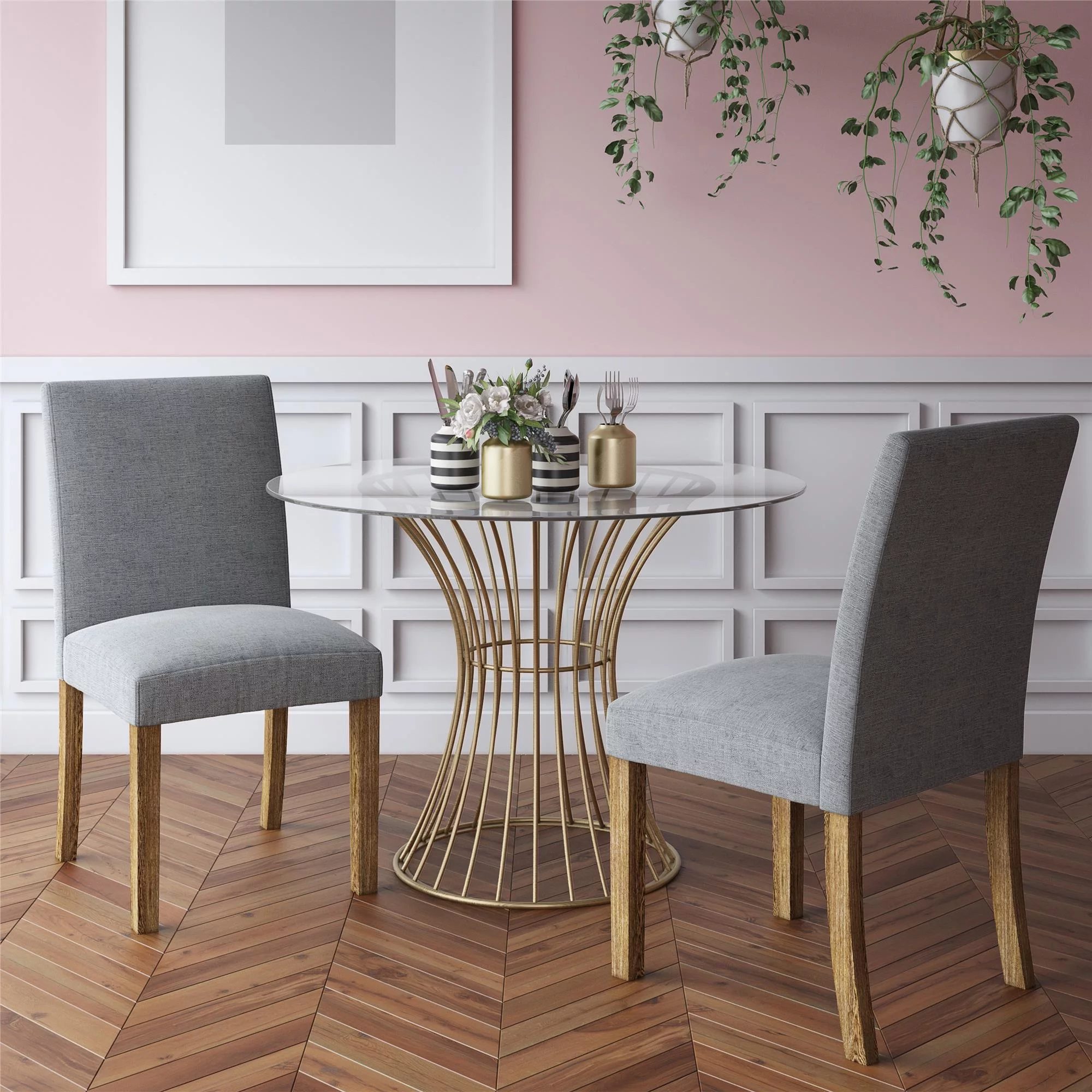 CosmoLiving Westwood Glass Top Dining Table, Tempered Glass with Brass