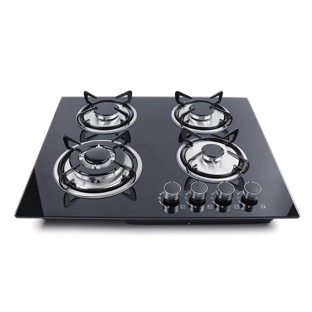 CNCEST 4 Burners Built-in Stove LPG/NG Gas Cooktop Tempered glass Surface Cooker 23'