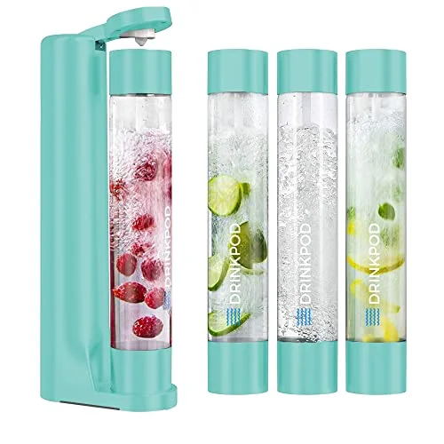 Fizzpod Home Soda Maker Sparkling Water Carbonator With 3 Bottles and 2 Bottle Brushes (Aruba Blue)