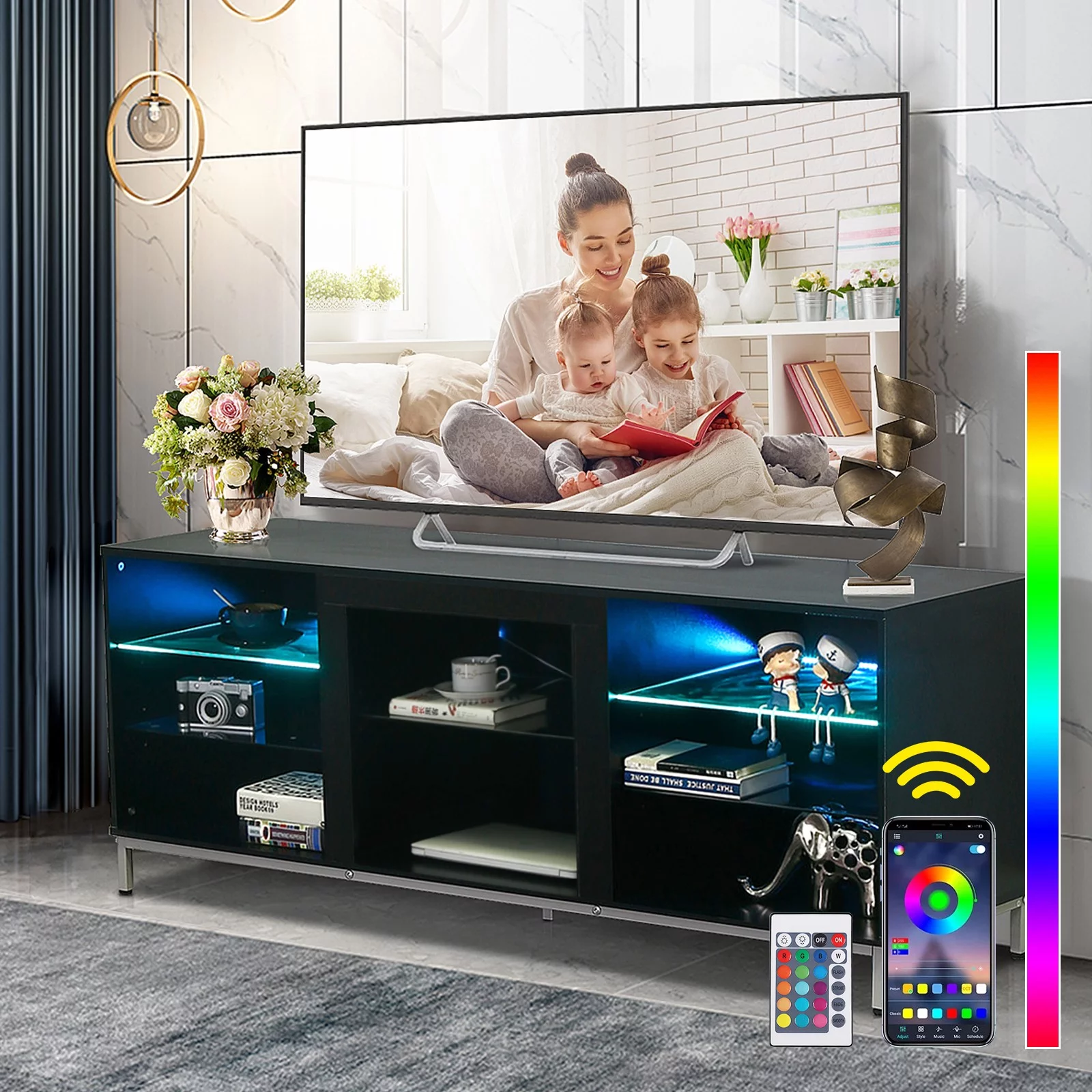 Fireplace TV Stand for TVs up to 70' with RGB Lights LED Television Stand Media Console Entertainment Center for Living Room