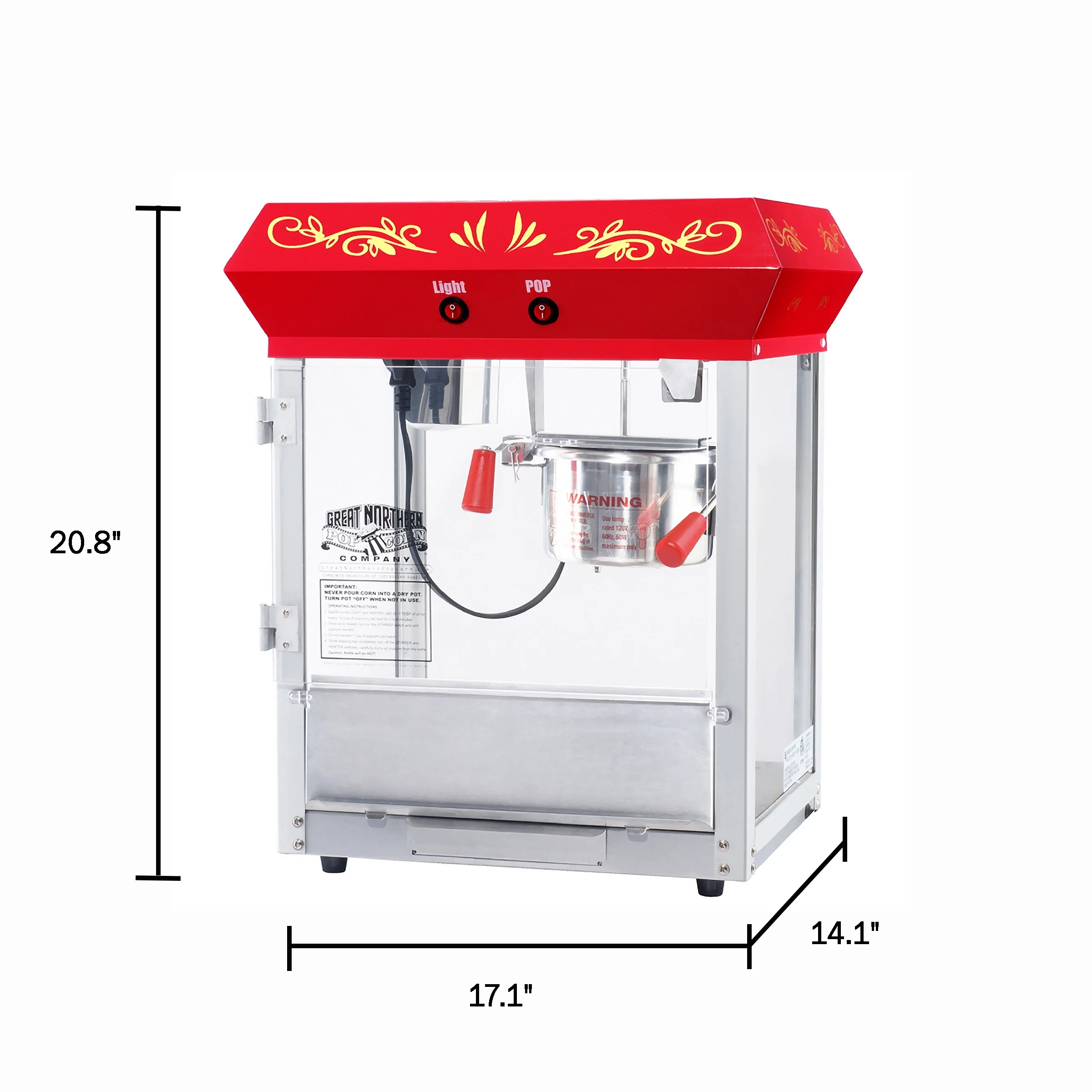 Foundation Countertop Popcorn Machine- Popper Makes 1.5 Gallons- 4-Ounce Kettle Old Maids Drawer & Warming Tray by Great Northern Popcorn (Red)