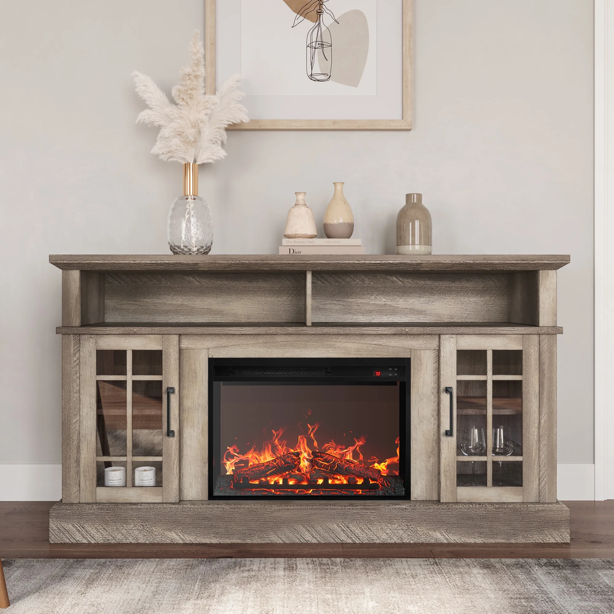 BELLEZE 58' TV Stand with 23' Electric Fireplace, Fireplace TV Console for TVs up to 65