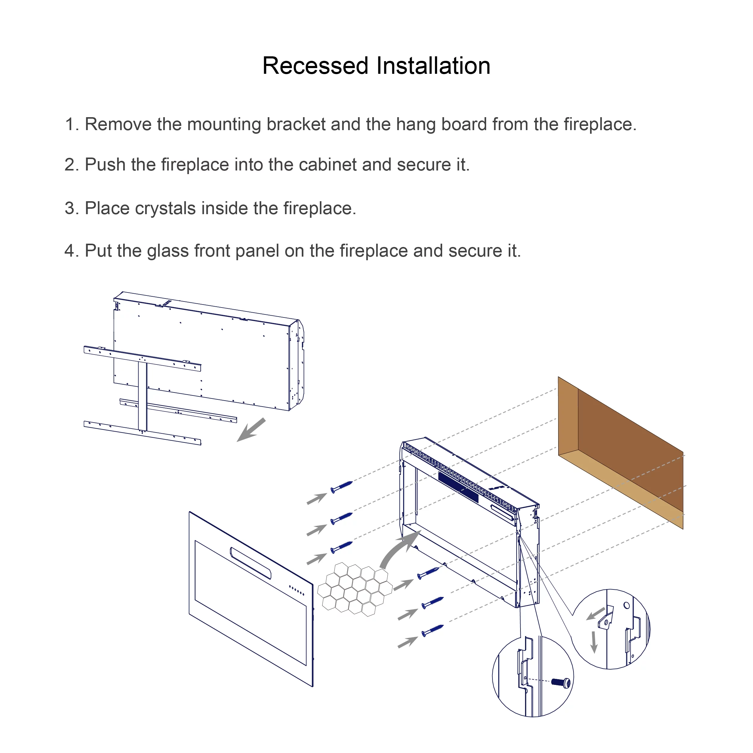 60 Inch Recessed Ultra Thin Tempered Glass Front Wall Mounted Electric Fireplace With Remote And Multi Color Flame & Emberbed, Led Light Heater