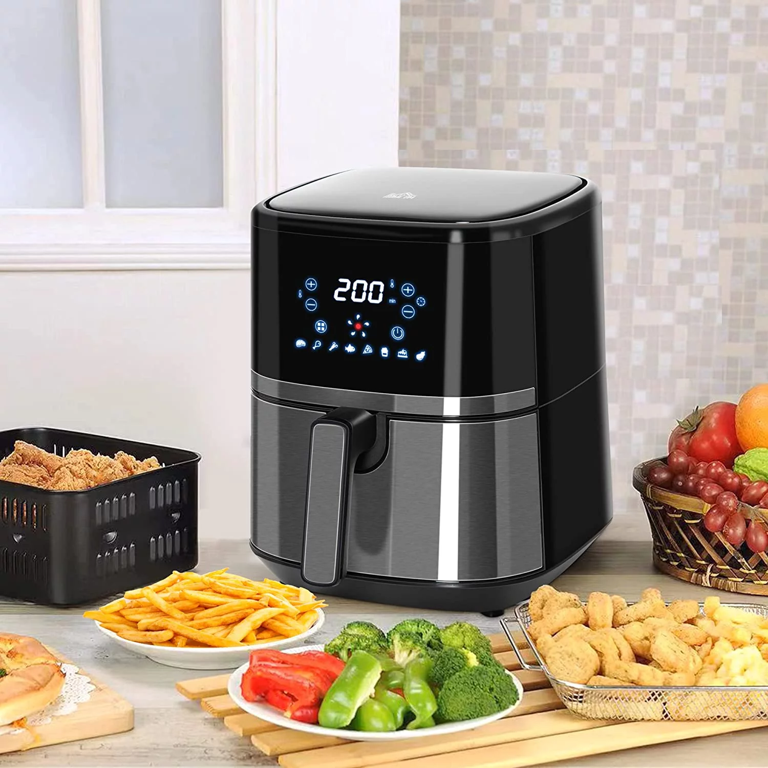 Air Fryer 4.7Qt, 4-in-1 Hot Oven with Air Fry, Roast, Broil, Crisp, Bake Function, Digital Touchscreen, 60-Min Timer, 8 Preset and Nonstick Basket, BPA Free