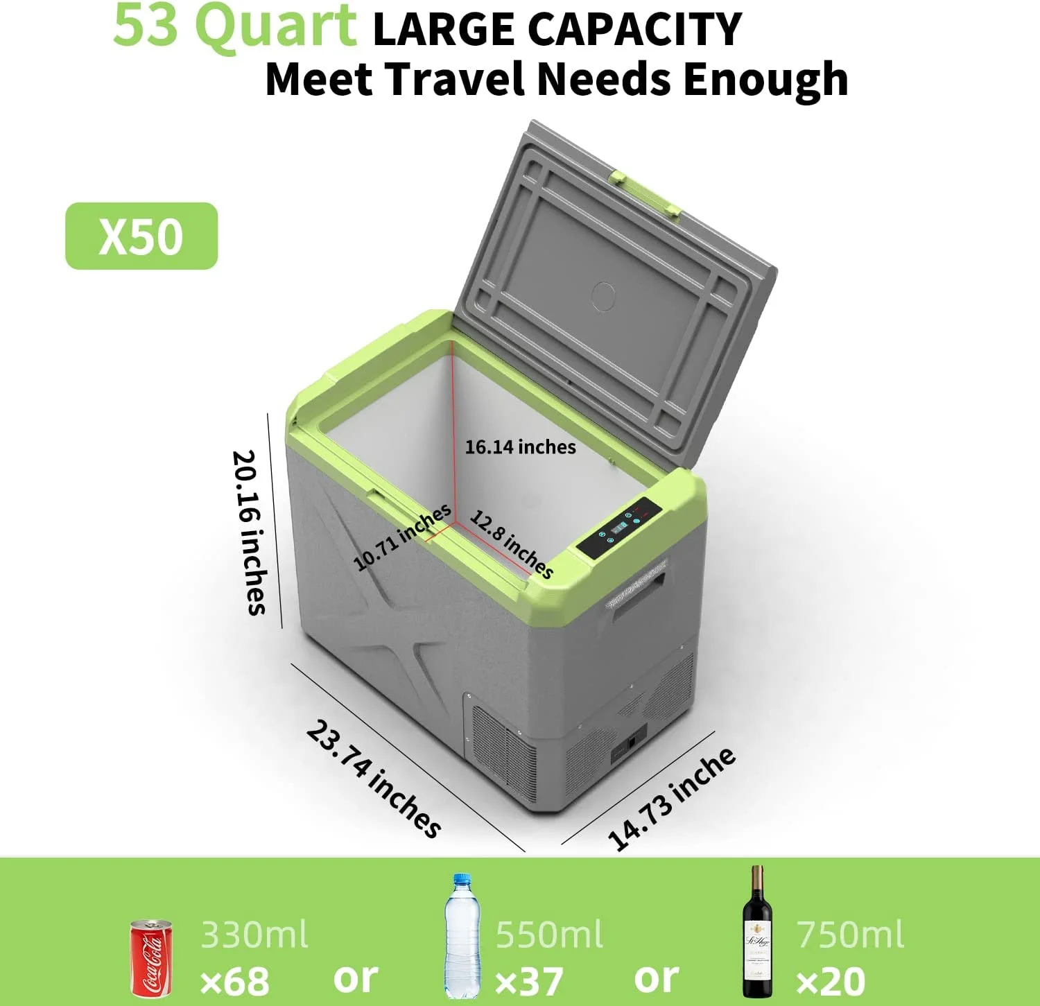 Alpicool X50 Portable Fridge 12 Volt Car Refrigerator 53 Quart Freezer for Fishing, Camping, RV, Truck, Boat-12/24V DC