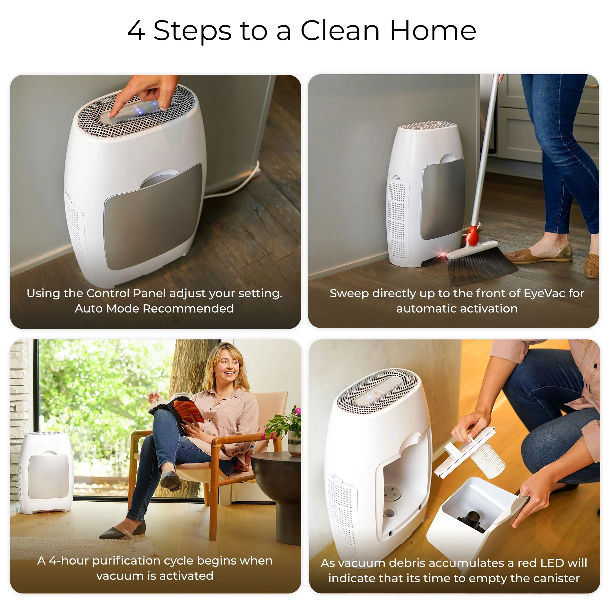 EyeVac Air 2 in 1 Touchless Dust Vacuum and HEPA Air Purifier, White/Silver