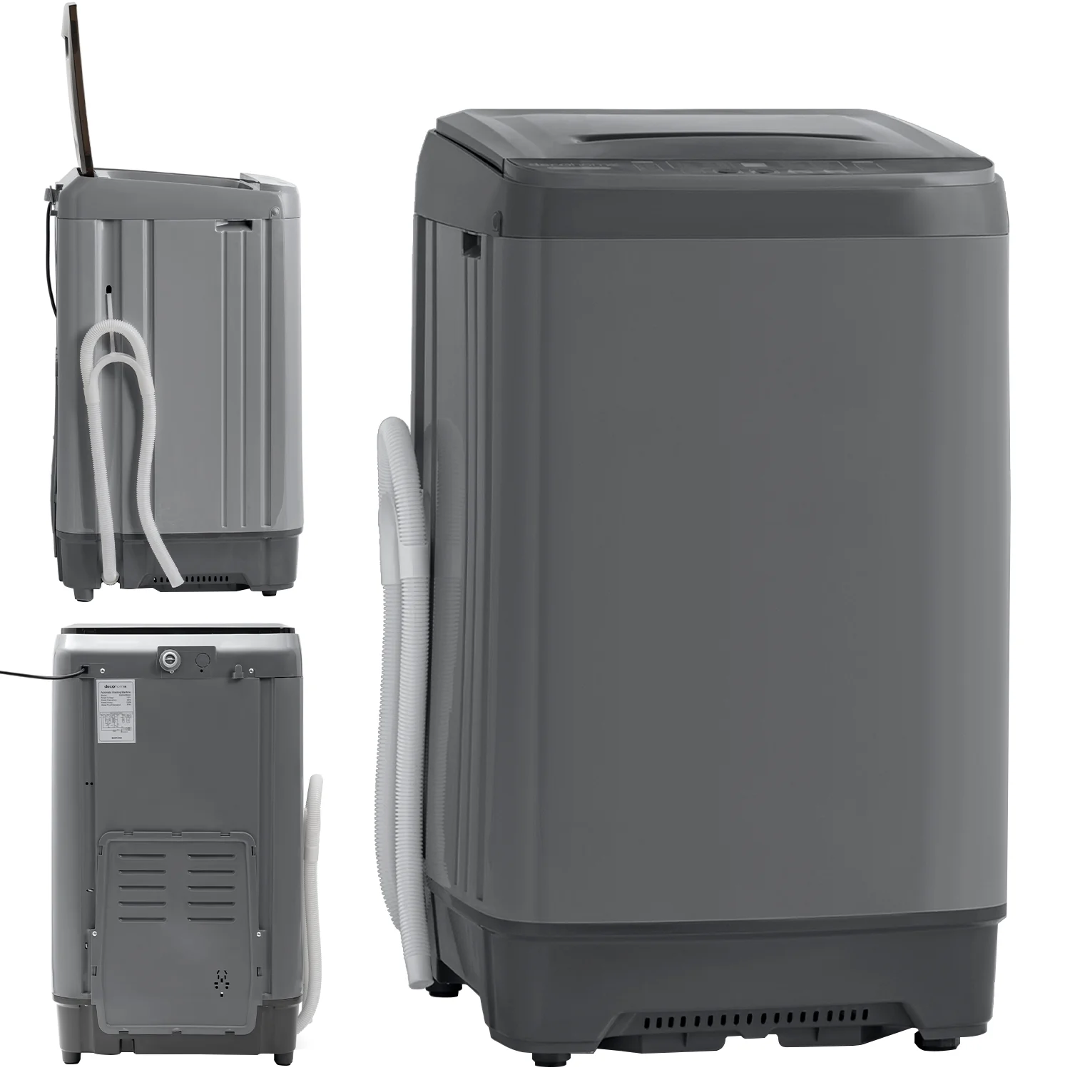 Deco Home Fully Automatic Portable Washing Machine, 1.8 cu. ft., 16lb Capacity, 10 Smart Cleaning Programs, Water Inlet and Drain Pump