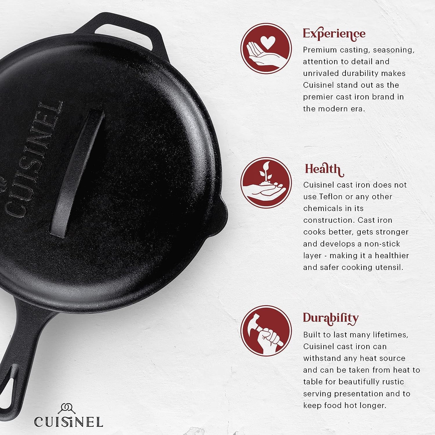 Cast Iron Skillet Set with Lids - 8'+10'+12'-inch Pre-Seasoned Covered Frying Pan Set + Silicone Handle and Lid Holders + Scraper/Cleaner - Indoor/Outdoor, Oven, Stovetop, Fire Safe Kitchen Cookware