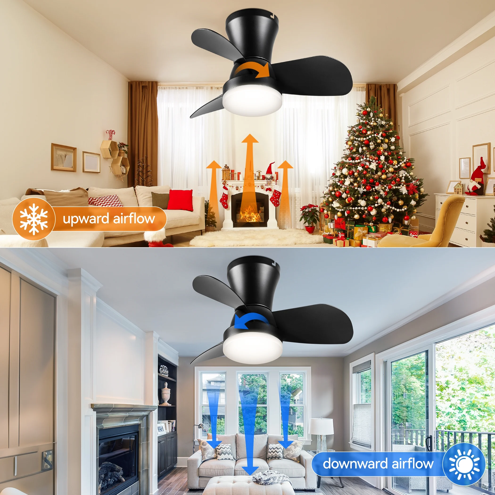 Ceiling Fans with Lights and Remote, 22 inch Low Profile Ceiling Fan for Bedroom/Kitchen/Dining Room/Patio, 6 Wind Speeds, Dimmable, White