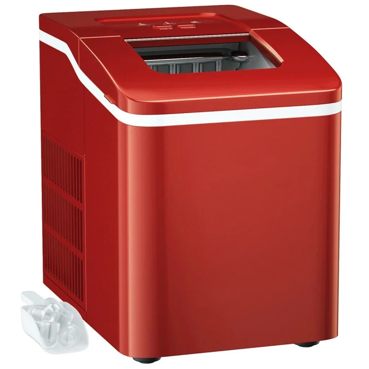 Canddidliike Portable Countertop Ice Maker Machine with Scoop-Red, Electric Portable Compact Countertop Automatic Ice Cube Maker Machine for Home/Kitchen/Office