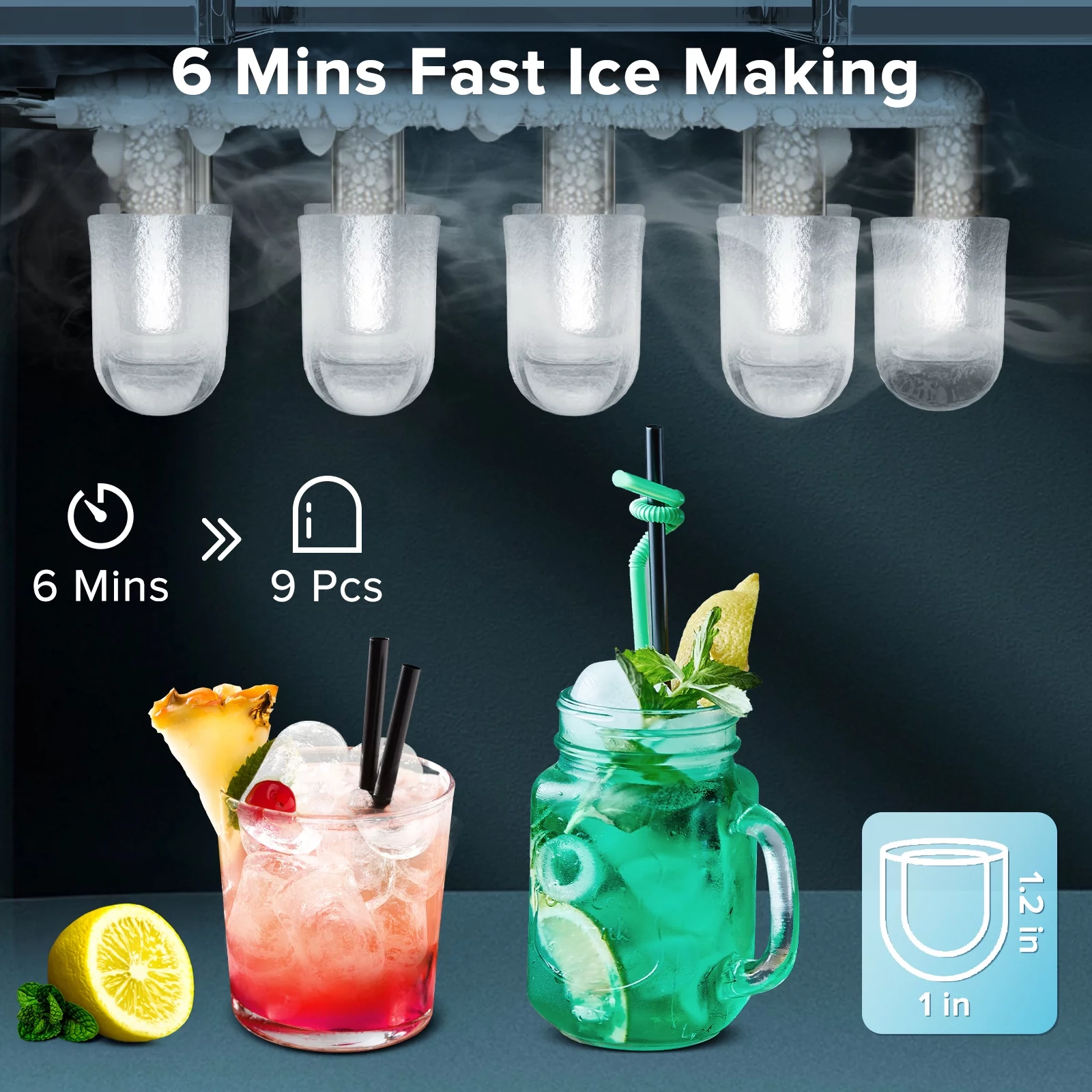 Auseo Countertop Ice Maker, Portable Ice Machine with Handle, 26Lbs/24H, 9 Cubes Ready in 6 Mins, One-Click Operation Ice Makers with Ice Scoop and Basket, for Kitchen/Office/Bar/Party (Red)