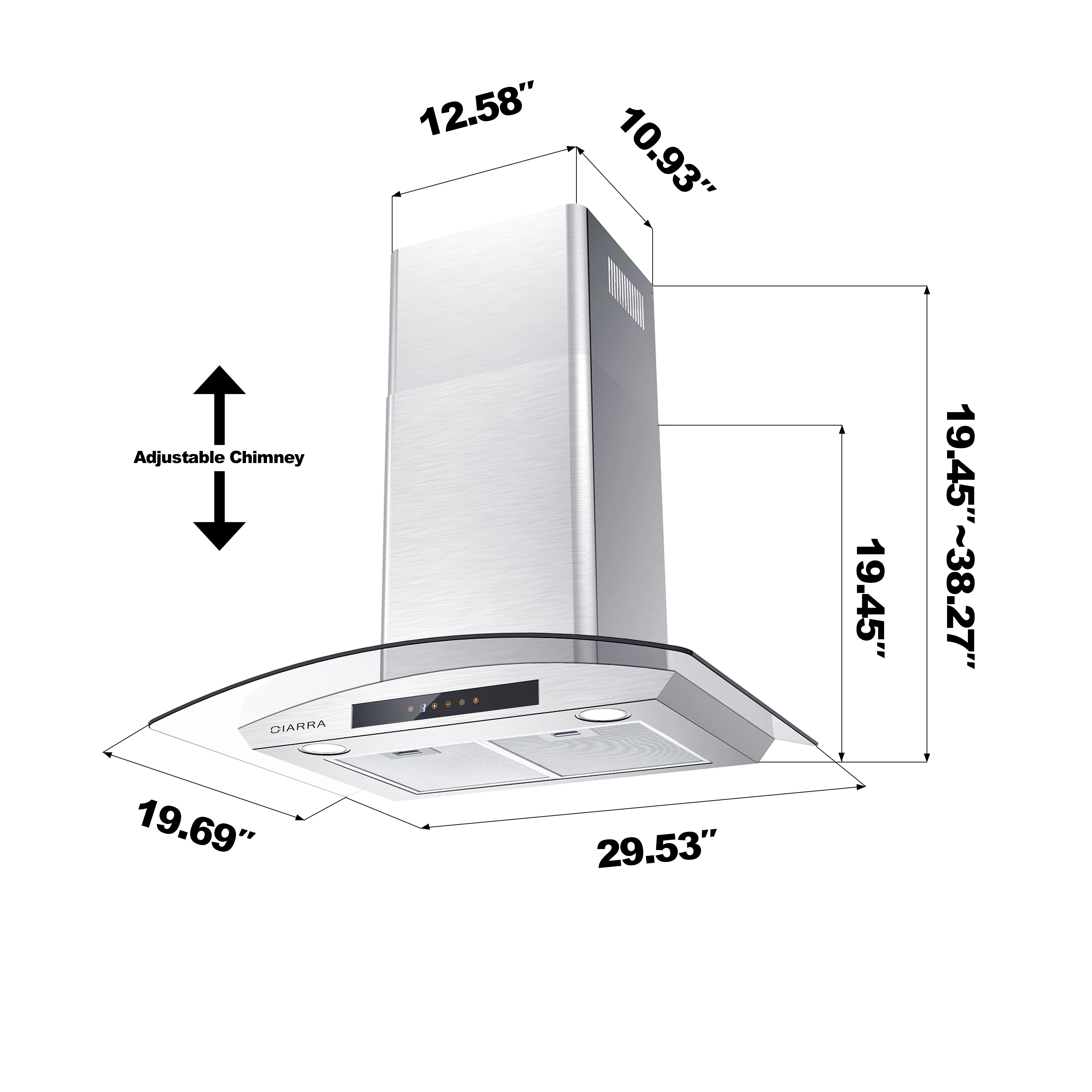 30 in. 450CFM Glass Wall Mount Range Hood with Carbon Filter Kit for Recirculating CIARRA CAS50275-003