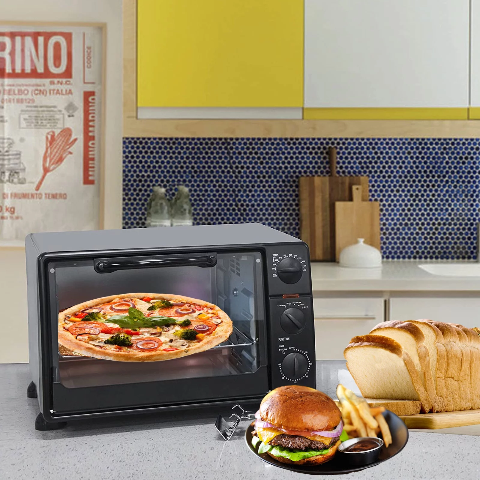 6-Slice Countertop Rotisserie Toaster Oven - fits a 12�� pizza 23L capacity (Black)