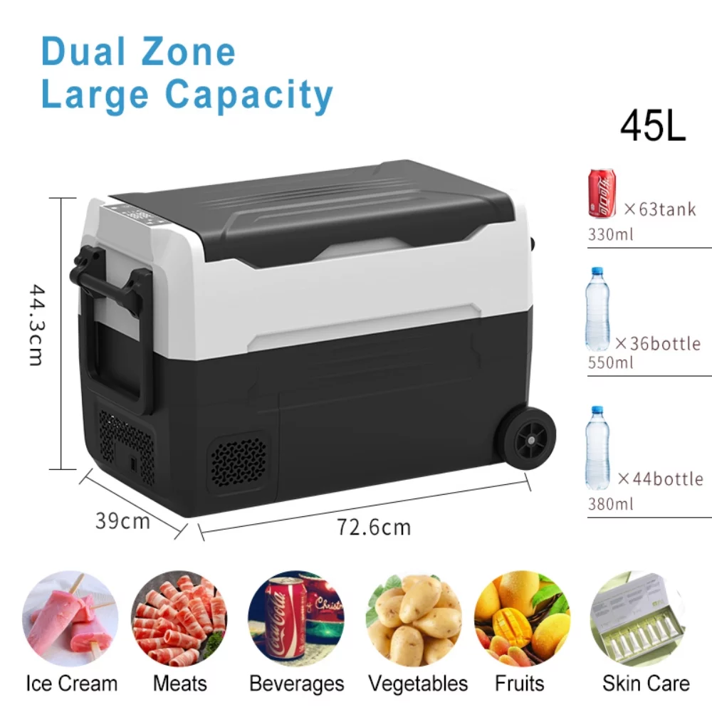Cismea 41 Quarts Portable Car Refrigerator, Freezer Dual Zone, APP Control, Dual Temperature Display(Black)