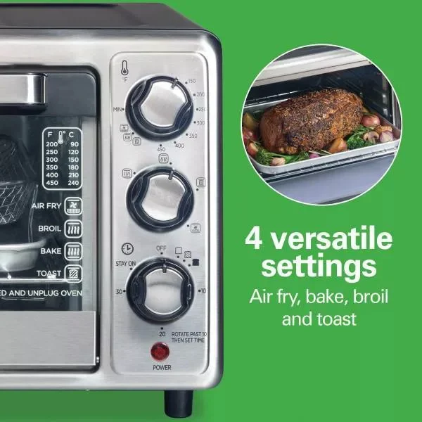 JAL Air Fryer Toaster Oven, 1500 watts of power, 4 multifunctional cooking settings, spacious interior. (Black)