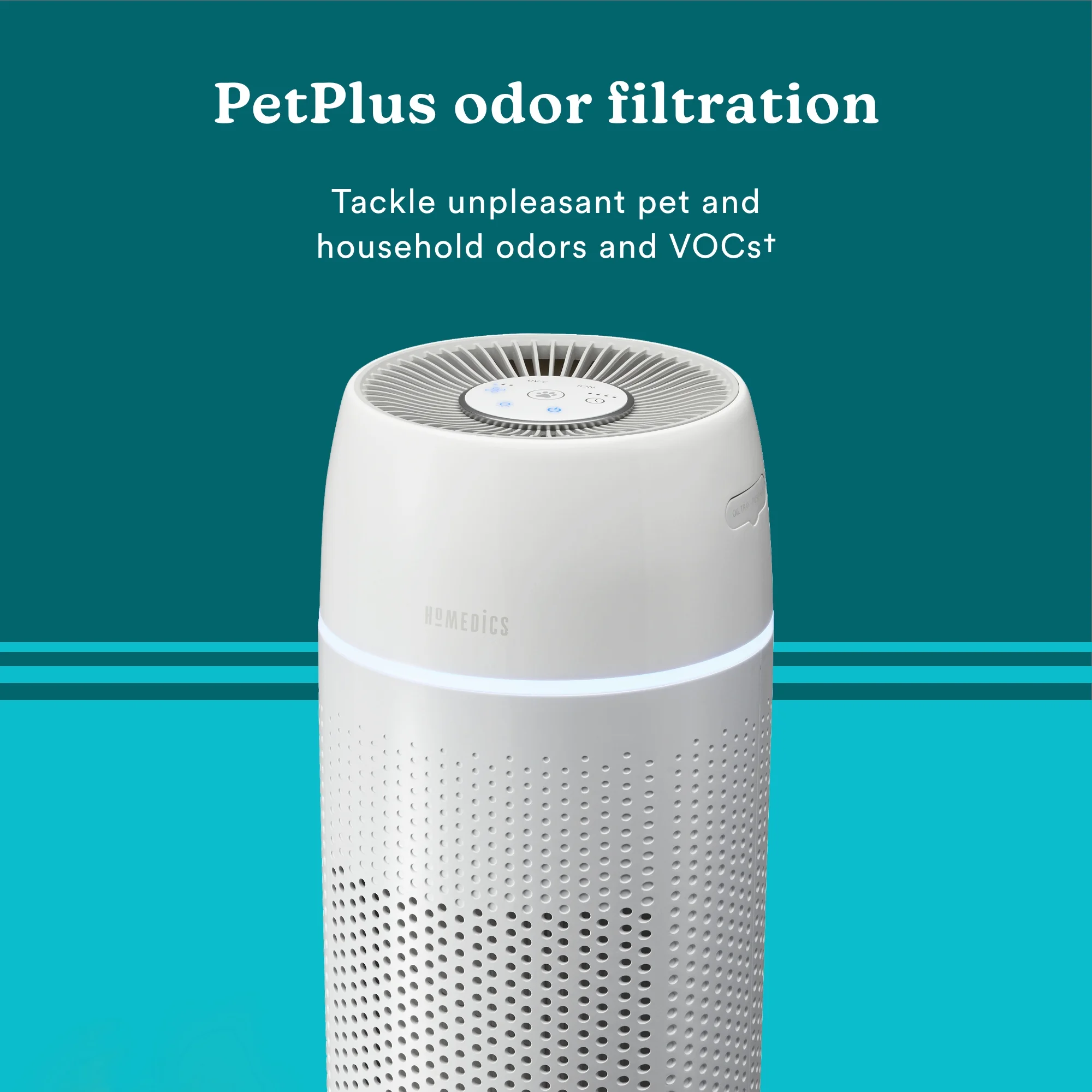 Homedics 5-in-1 Pet-Plus UV-C Air Purifier - 360-Degree HEPA Filter for 266 Sq. Ft, Removes 99.99% of airborne allergens with Essential Oil Pads, 3 Speed Settings, White