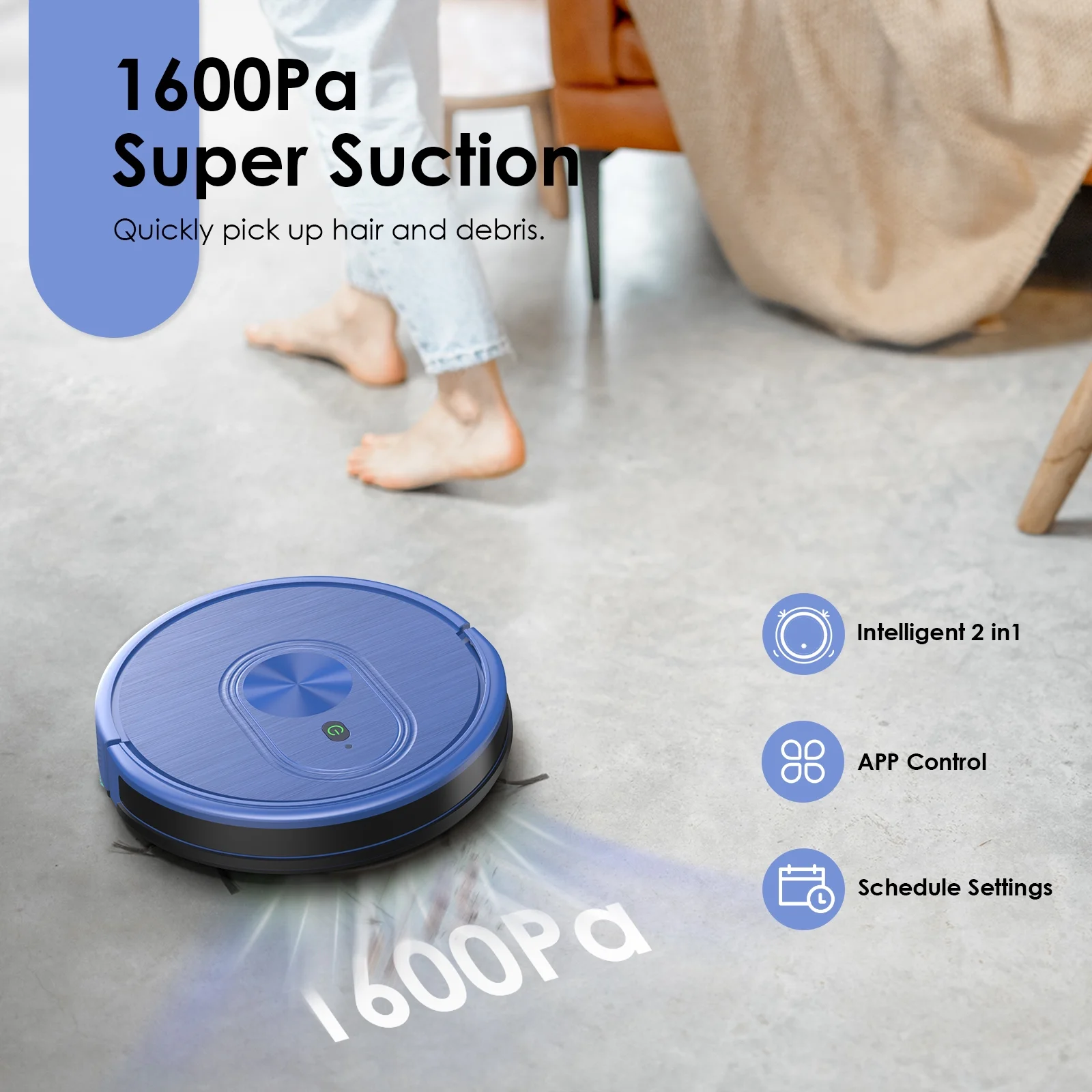 GOOVI Robot Vacuum, Robot Vacuum Cleaner and Mop 2 in 1 Mopping Robotic Vacuum Cleaner Combo Blue