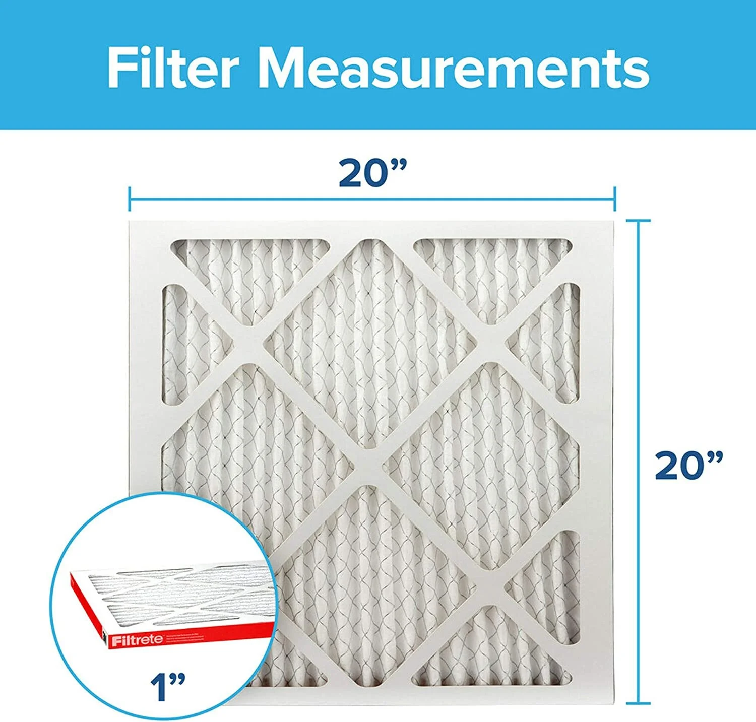 Filtrete 20x20x1, AC Furnace Air Filter, MPR 1000, Micro Allergen Defense, 4-Pack exact dimensions 19.69 x 19.69 x 0.81
