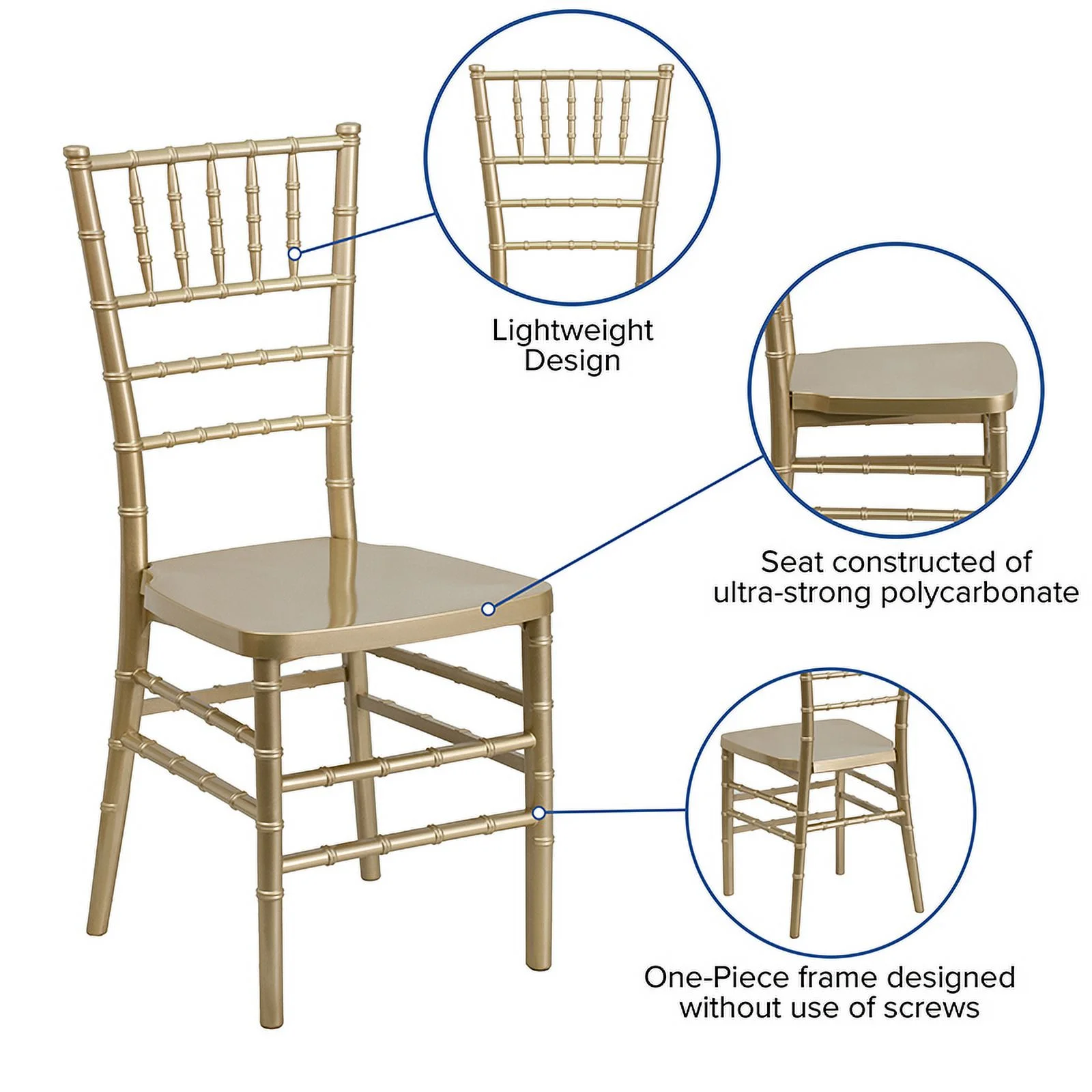 Flash Furniture Hercules Premium Series Chiavari Chair for Formal Events and Banquets, Gold
