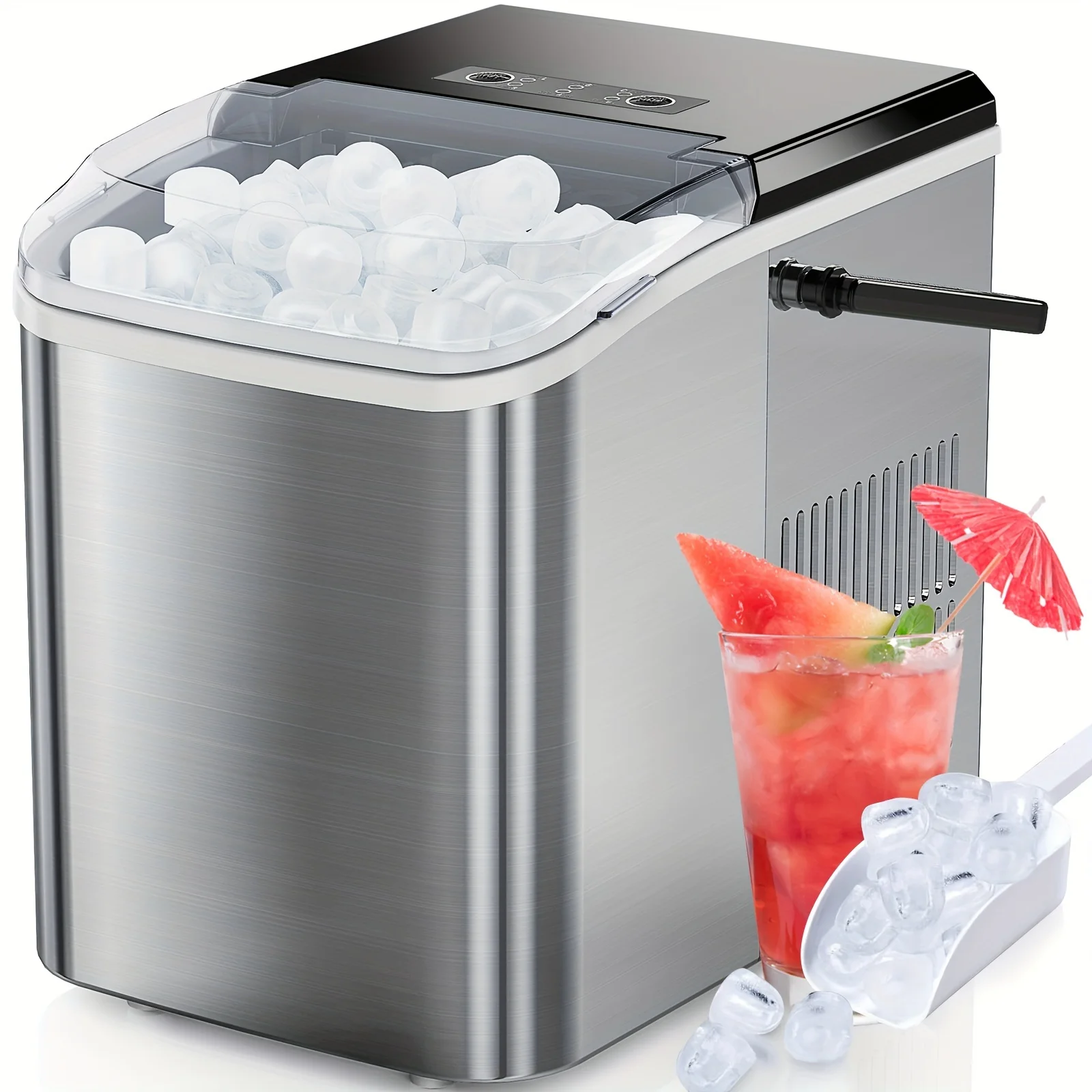 Ice Maker Countertop - Produces 9 Bullet Ice Cubes In 6 Minutes, 26 Pounds Of Ice In 24 Hours, Small Portable Self-cleaning Ice Maker Suitable For Homes, Kitchens, RVs, And Parties