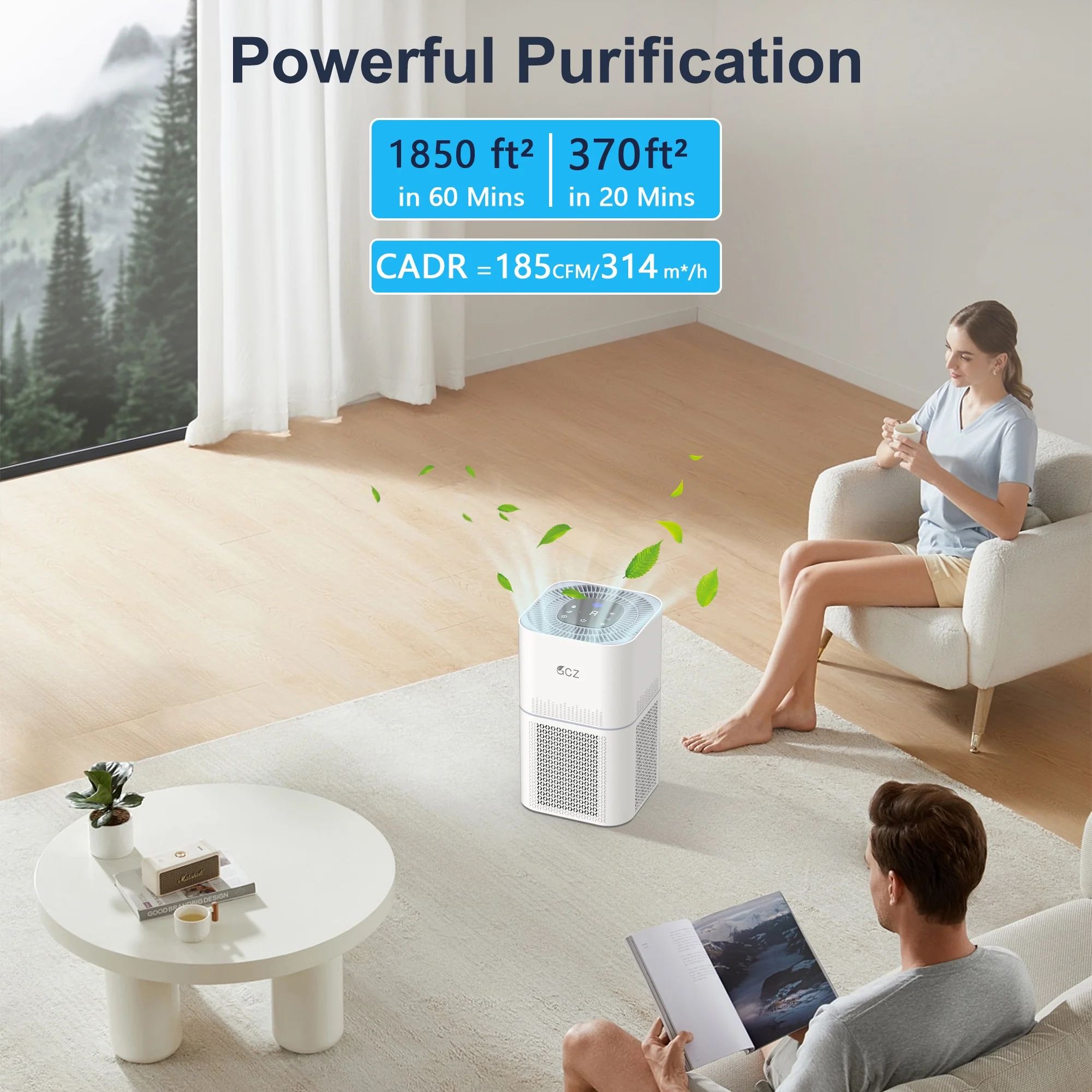 GCZ Air Purifiers for Allergies and Asthma, 1850 Sq. ft Smart WiFi Air Purifier for Large Rooms H13 True HEPA Filter Air Cleaner for Home Bedroom Odor Pets Dander Smoke Dust Mold