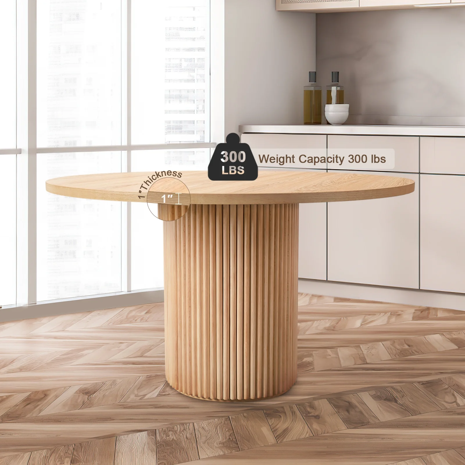 Kithkasa 35' Round Dining Kitchen Table,Ash Solid Wood,2 to 4 Persons,Natural