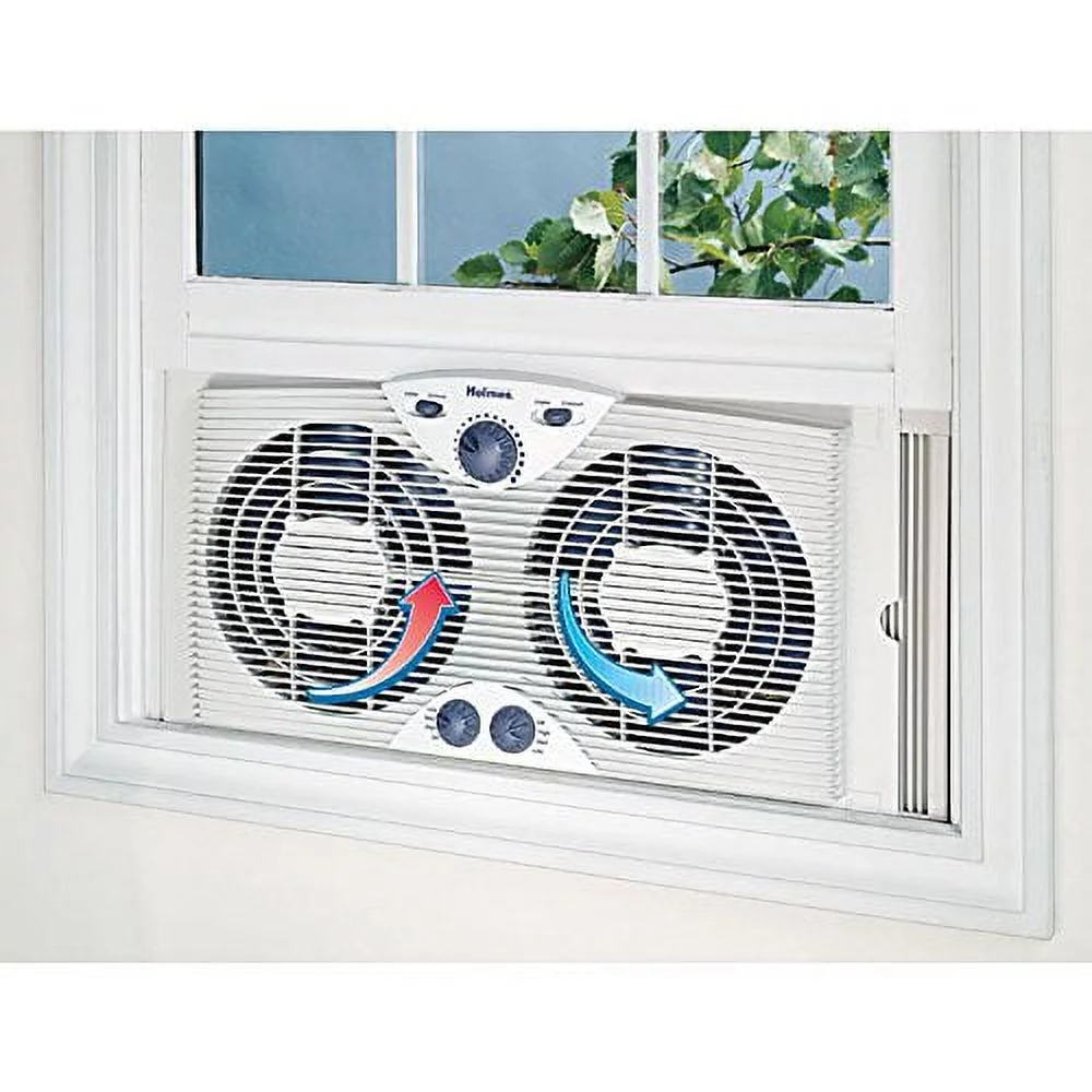 HOLMES Dual 8' Blade Twin Window Fan with Manual Controls, 3 Speed Settings, White