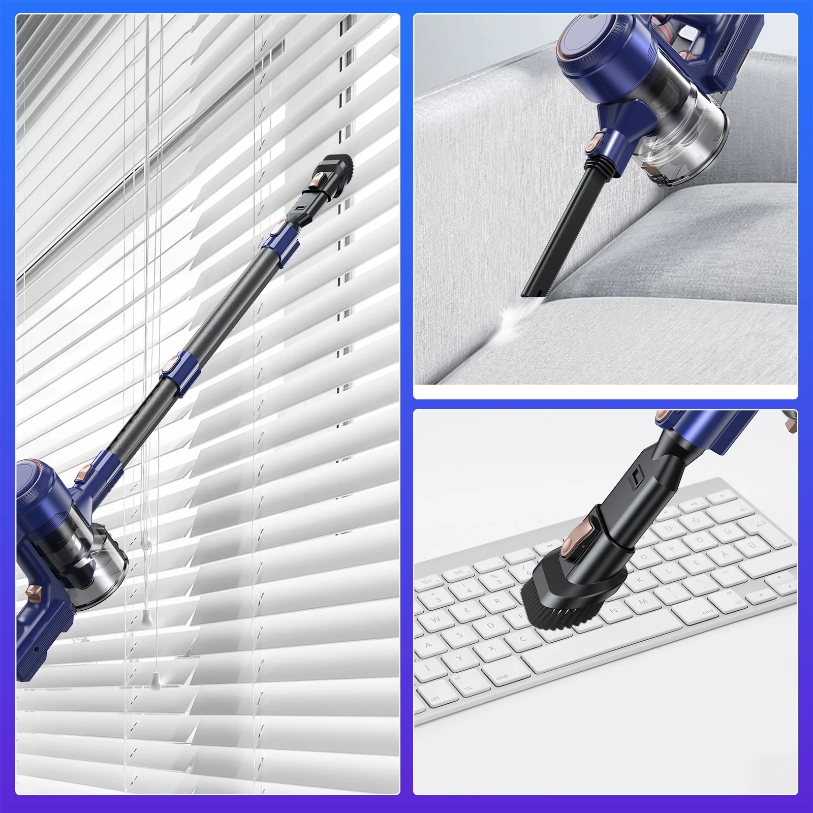 Cordless Stick Vacuum with Powerful Suction,Six-in-1 Handheld Vacuum for Home Hard Floor Pet Hair,Blue