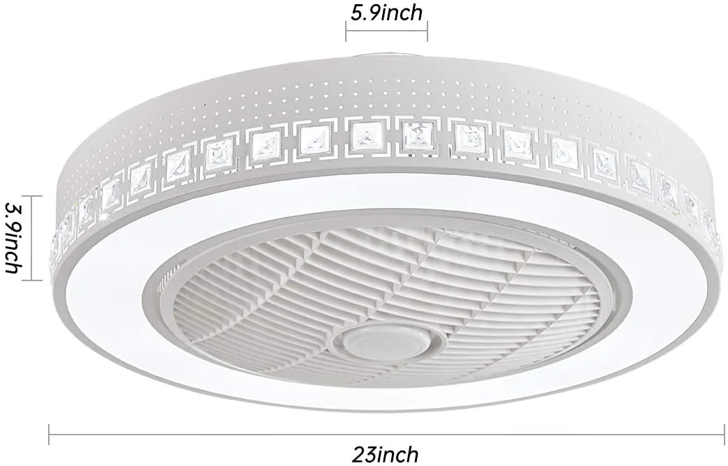 ANQIDI 23' Modern White Round LED Ceiling Fan Light Semi Flush Mount 3 Colors Dimming Chandelier Pendant Fan