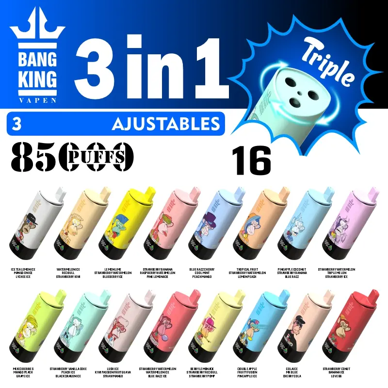 Bang King 85000 Puffs 85k 3 in 1 Options Newest Original Rechargeable LCD Display Disposable Vape Great One Vapes