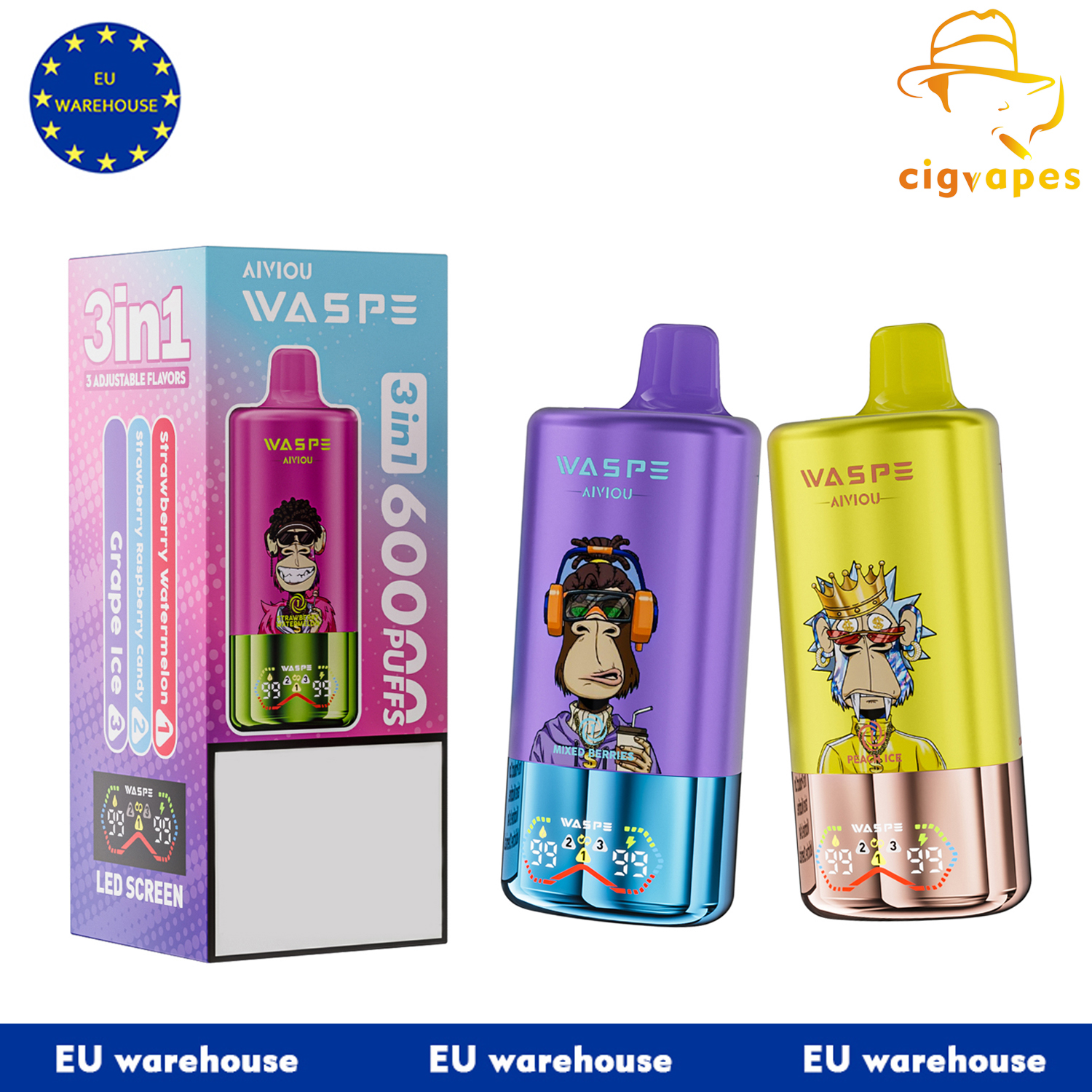 EU warehouse WASPE 3 in 1 60000 Puffs 60k Disposable Vape Triple options