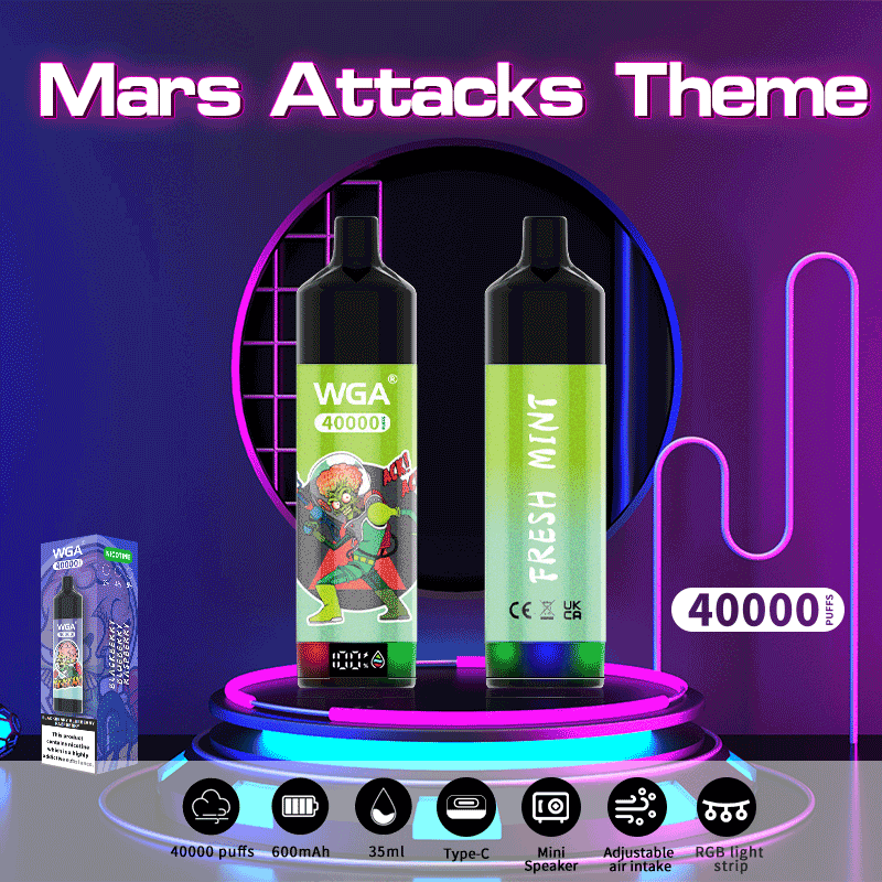 EU Warehouse WGA Mars Attacks Theme 40000 Puffs 40k Disposable Vape Digital Display Music Wga40000