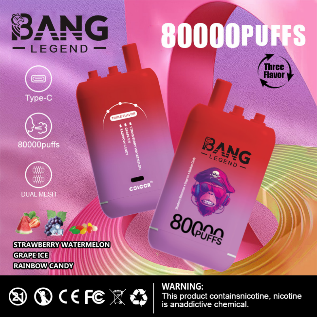 Bang Legend 80000 Puffs 80k Triple Flavors Disposable E Cigarette Pod Kit Bangking Vape