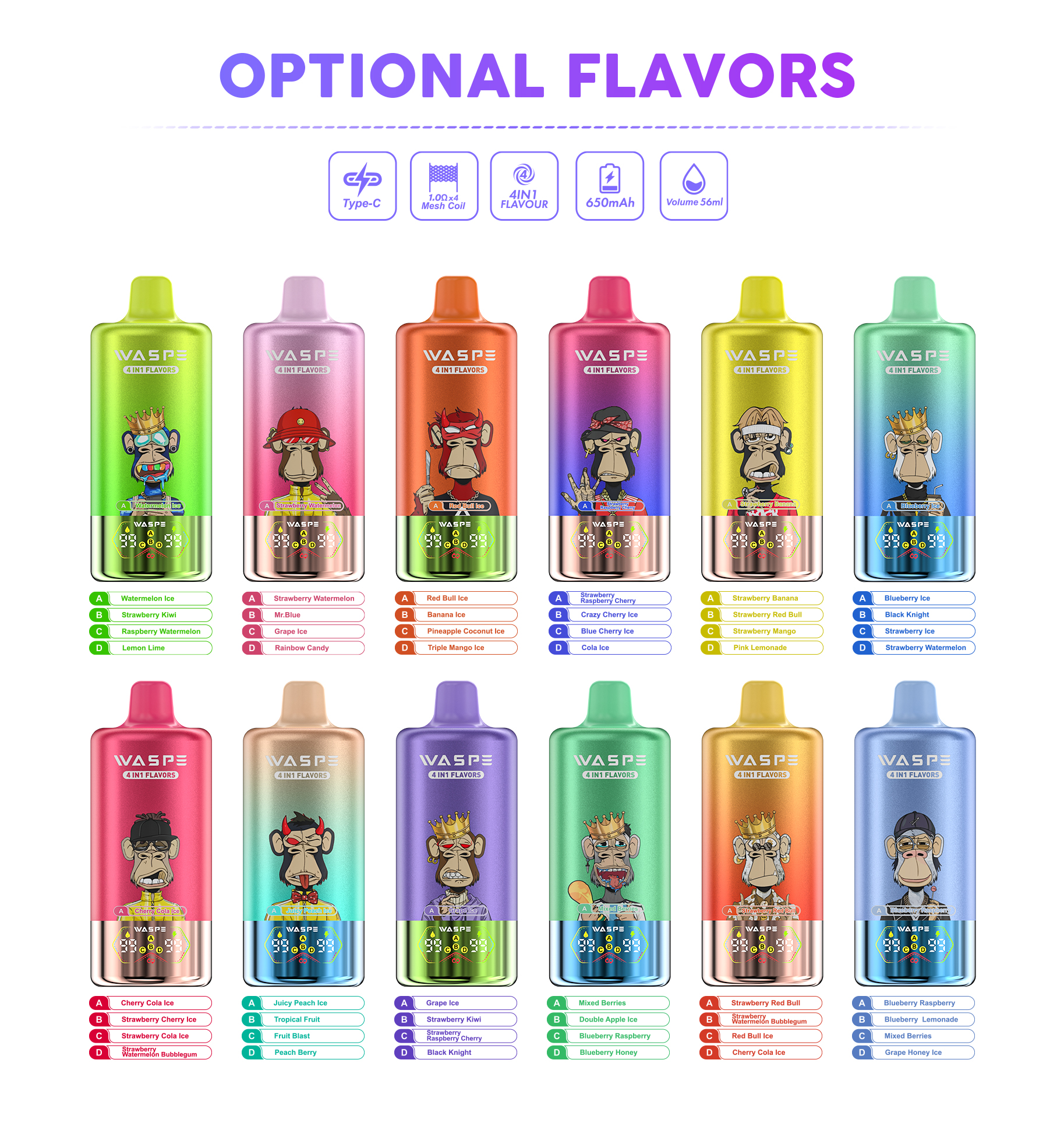 WASPE 4in1 Flavor 100000 Puffs 100k Authentic Disposable Vape