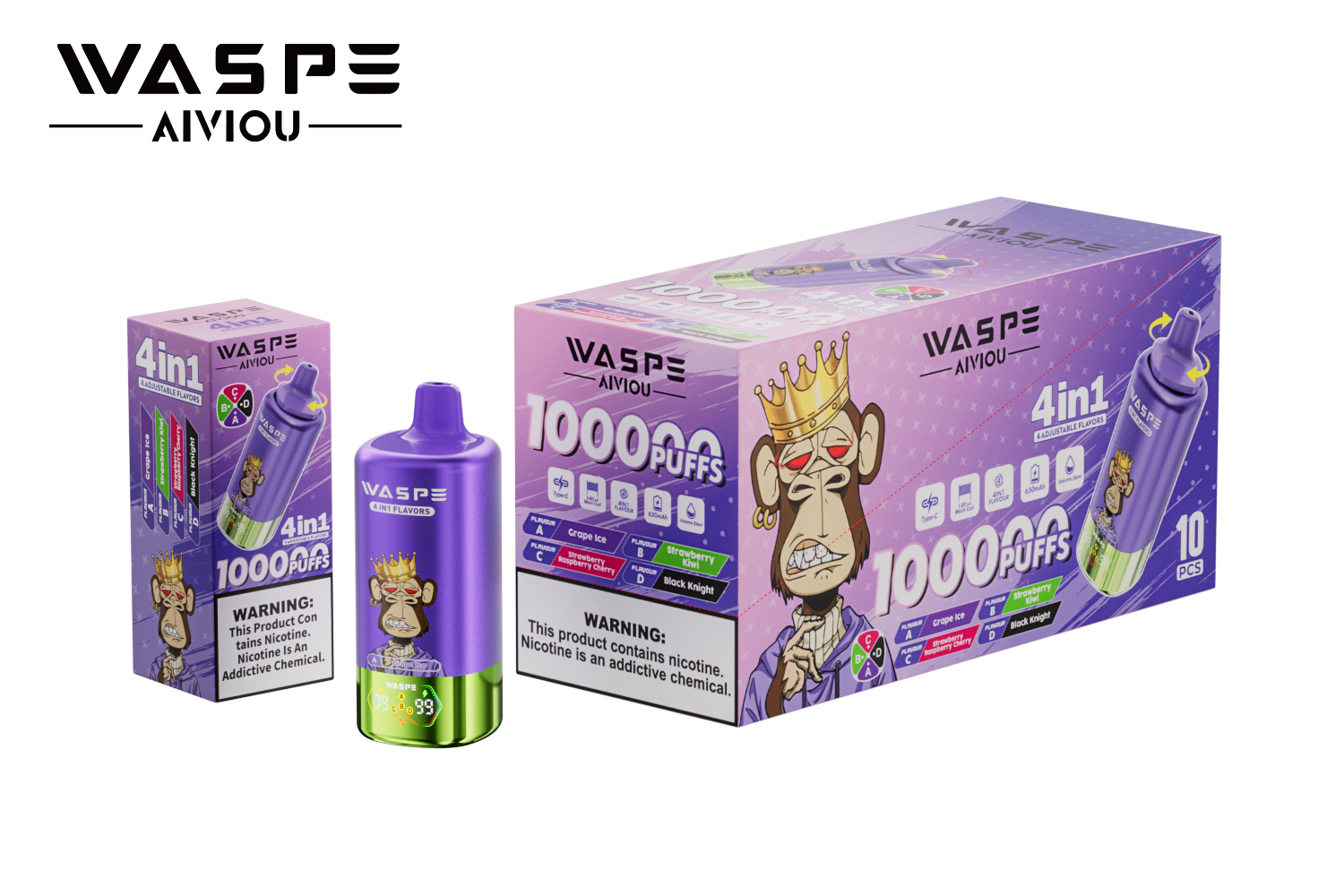 WASPE 4in1 Flavor 100000 Puffs 100k Authentic Disposable Vape
