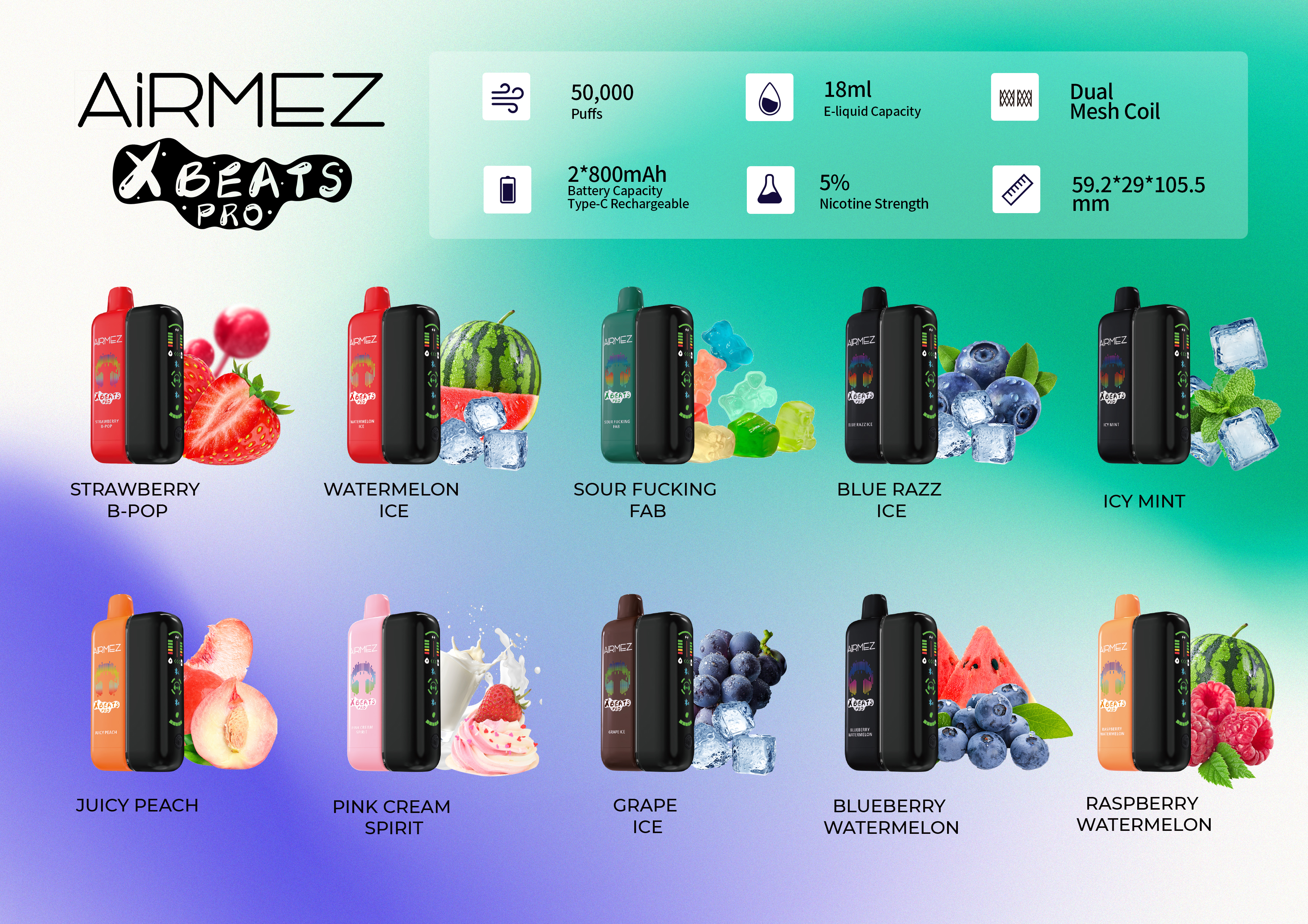 AiRMEZ Xbeats Pro 50000 Puffs 50K X-Beats Disposable Vape 5%