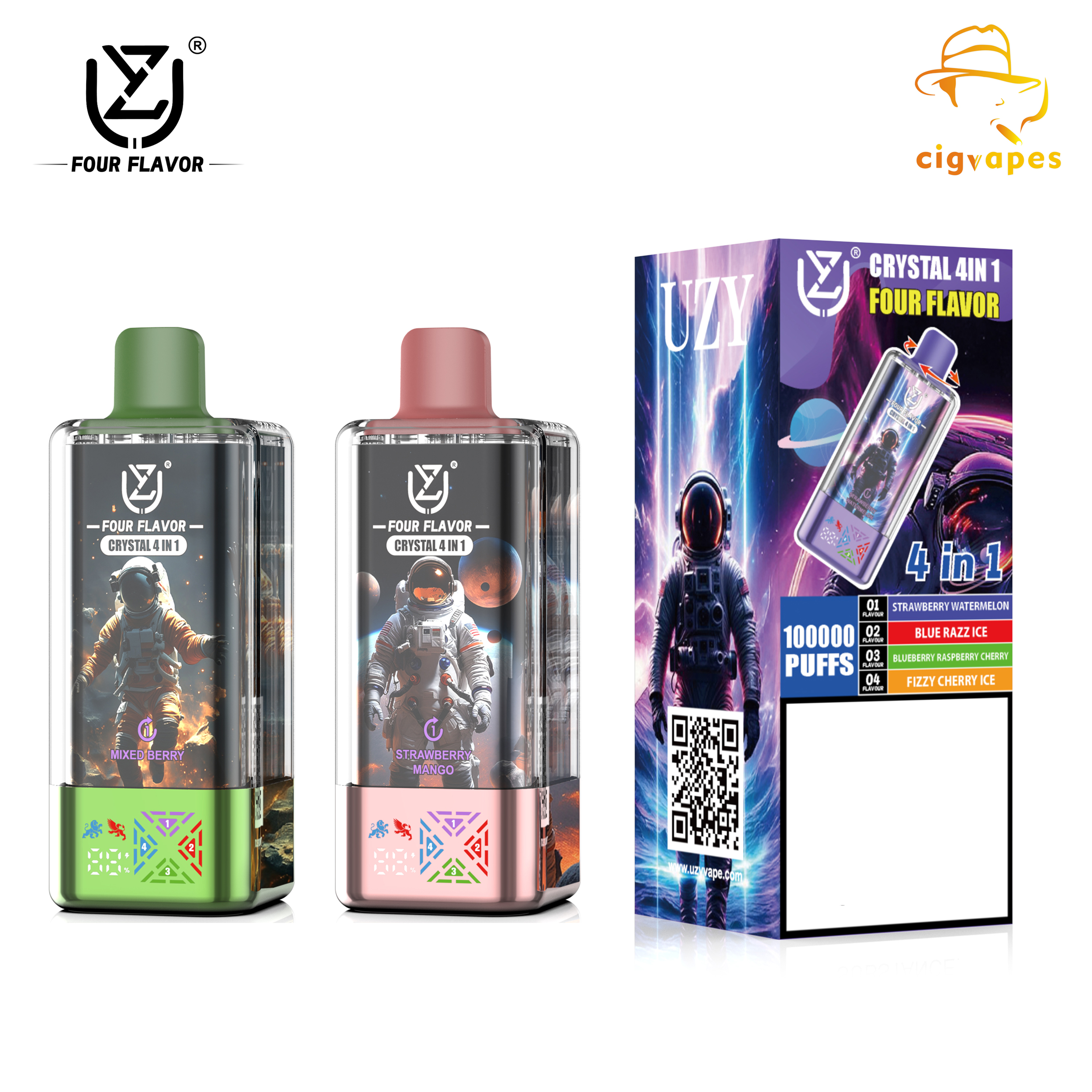 UZY Crystal 4 in 1 100000 Puffs 100k Disposable Vape with Digtal Display