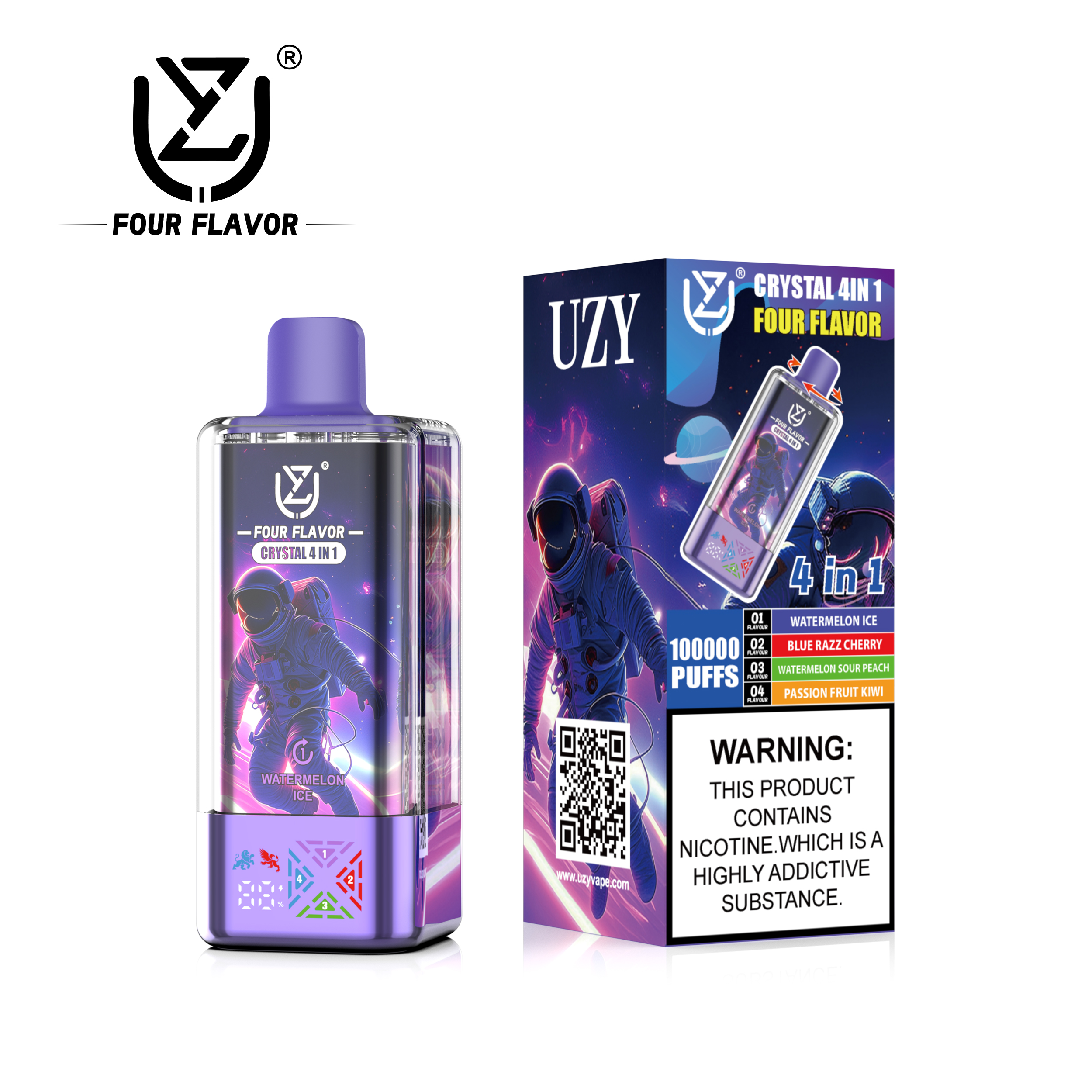 UZY Crystal 4 in 1 100000 Puffs 100k Disposable Vape with Digtal Display